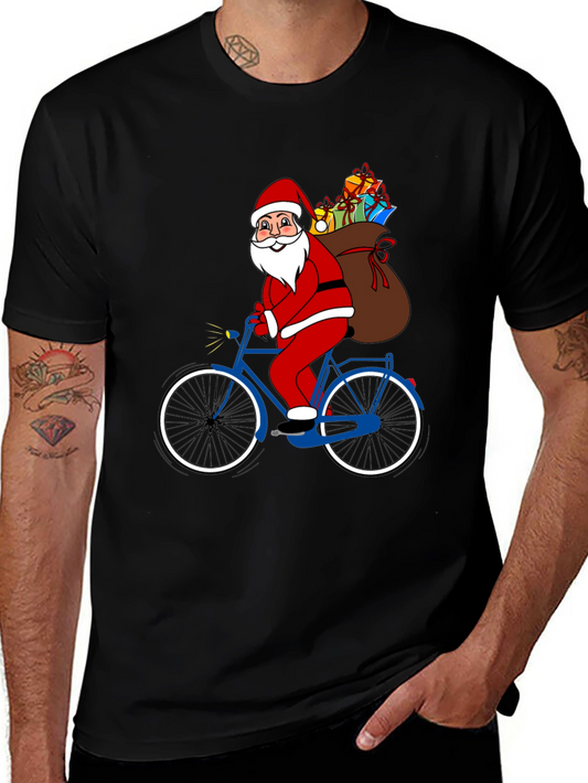 Santa Claus on Bicycle T-Shirt - Holiday Festive Tee