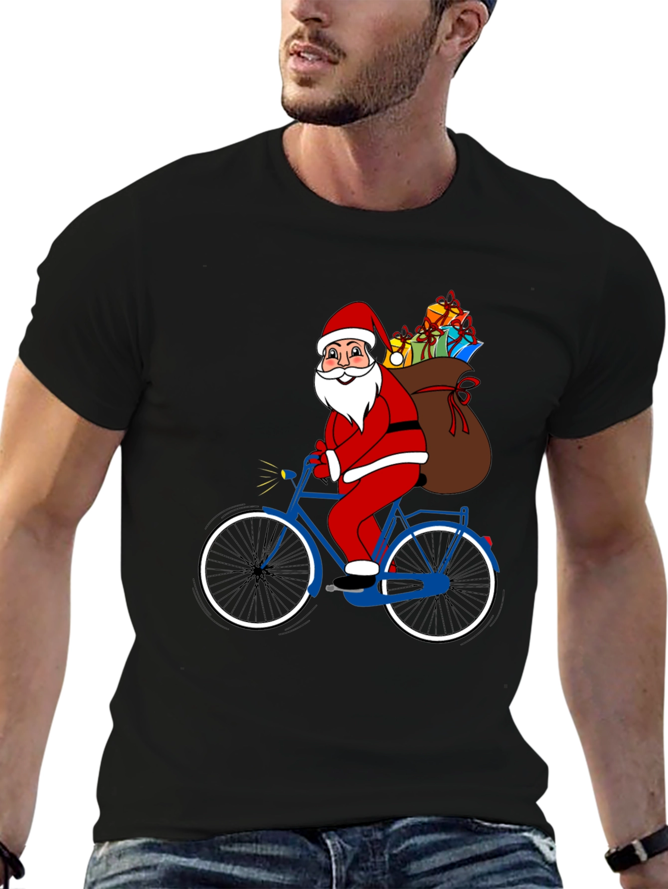 Santa Claus on Bicycle T-Shirt - Holiday Festive Tee