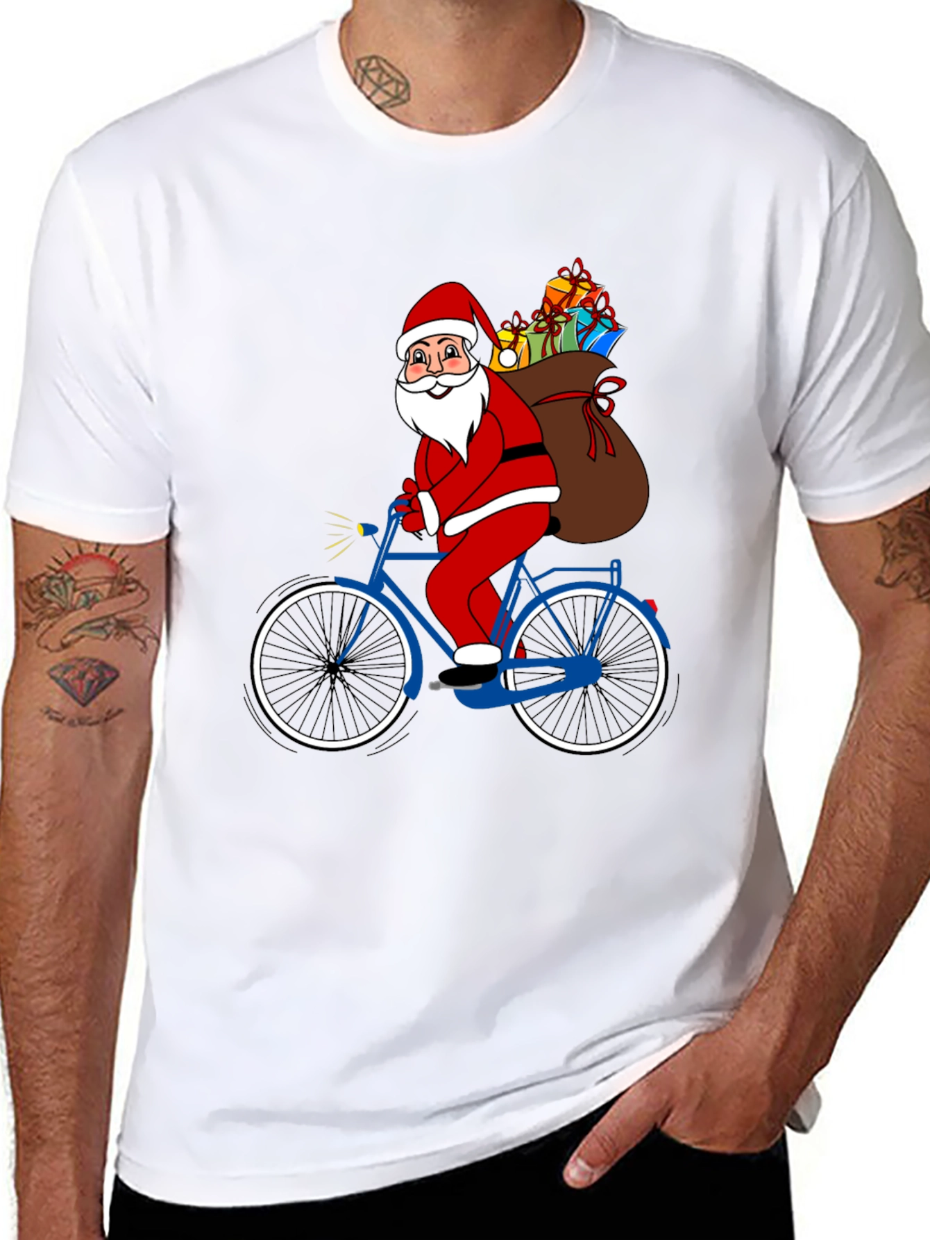 Santa Claus on Bicycle T-Shirt - Holiday Festive Tee
