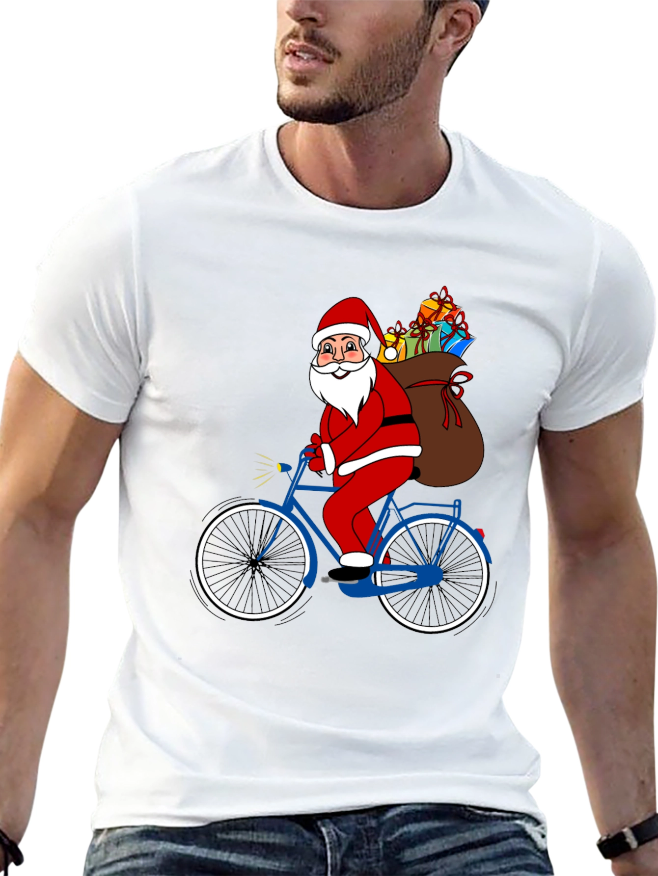 Santa Claus on Bicycle T-Shirt - Holiday Festive Tee