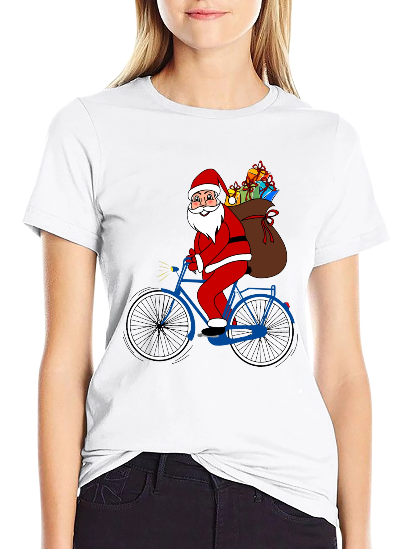 Santa Claus on Bicycle T-Shirt - Holiday Festive Tee