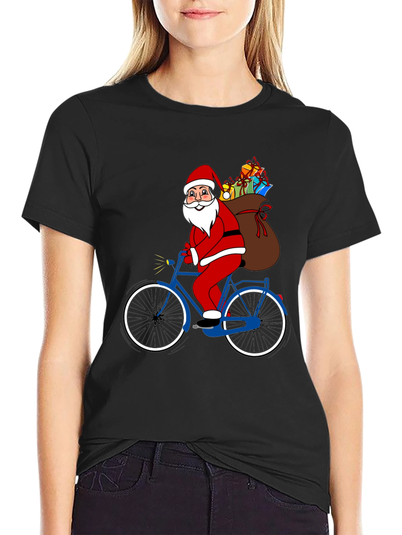 Santa Claus on Bicycle T-Shirt - Holiday Festive Tee