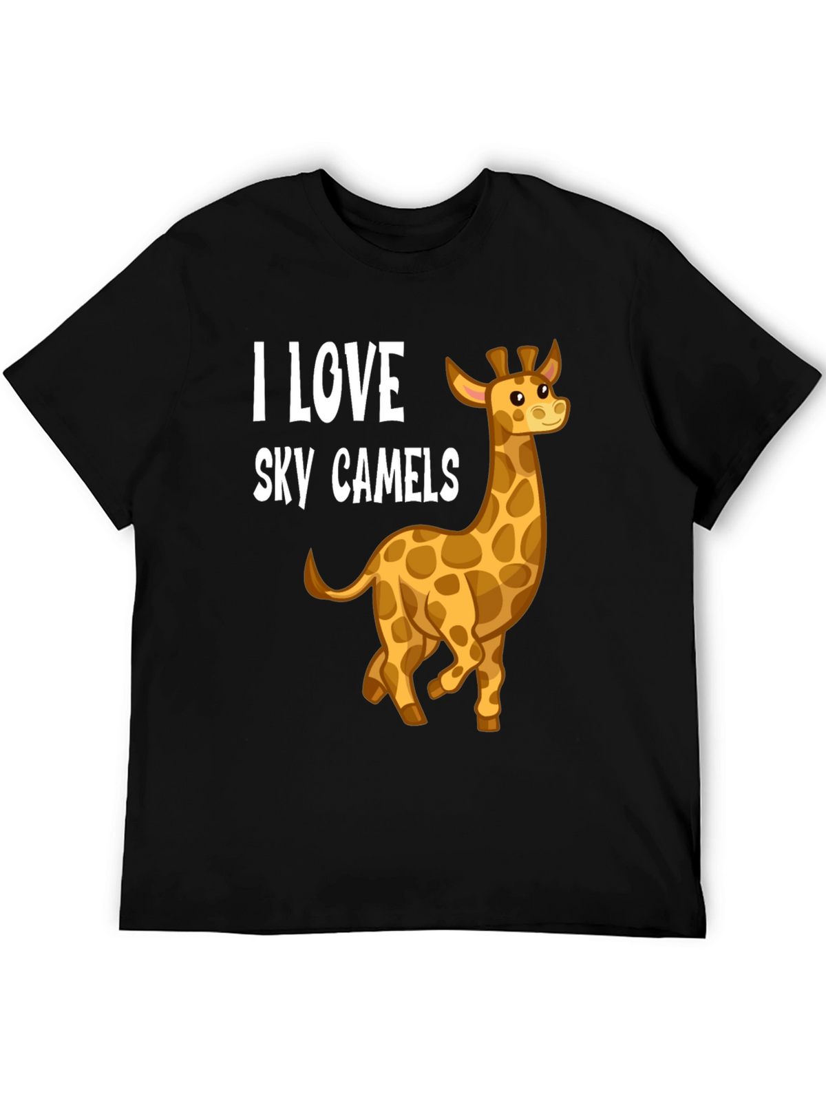 I Love Sky Camels Giraffe Graphic Black T-Shirt