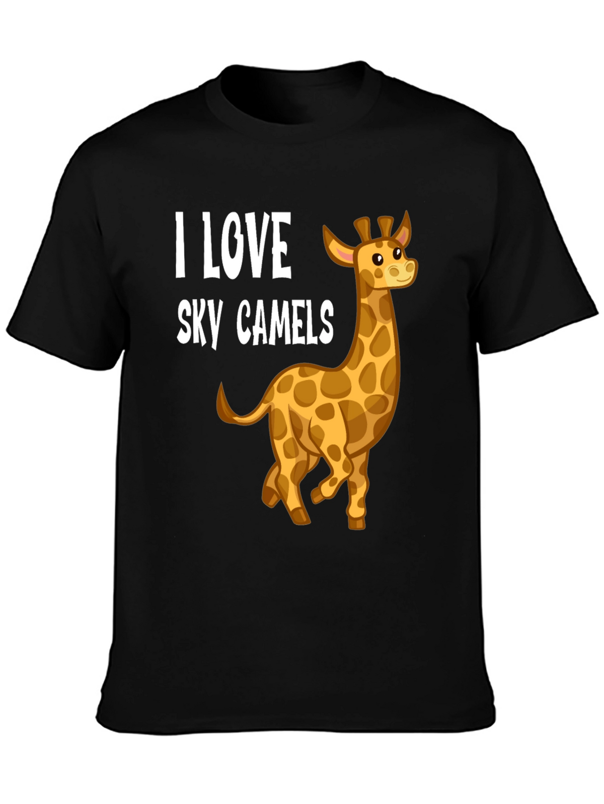 I Love Sky Camels Giraffe Graphic Black T-Shirt