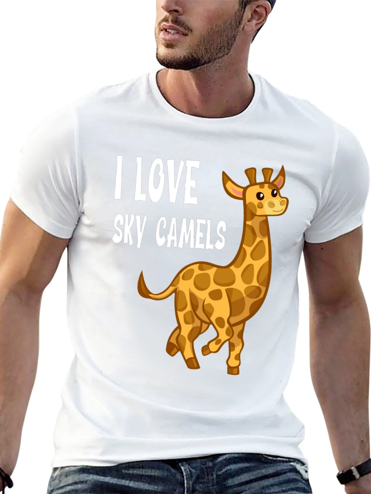 I Love Sky Camels Giraffe Graphic Black T-Shirt