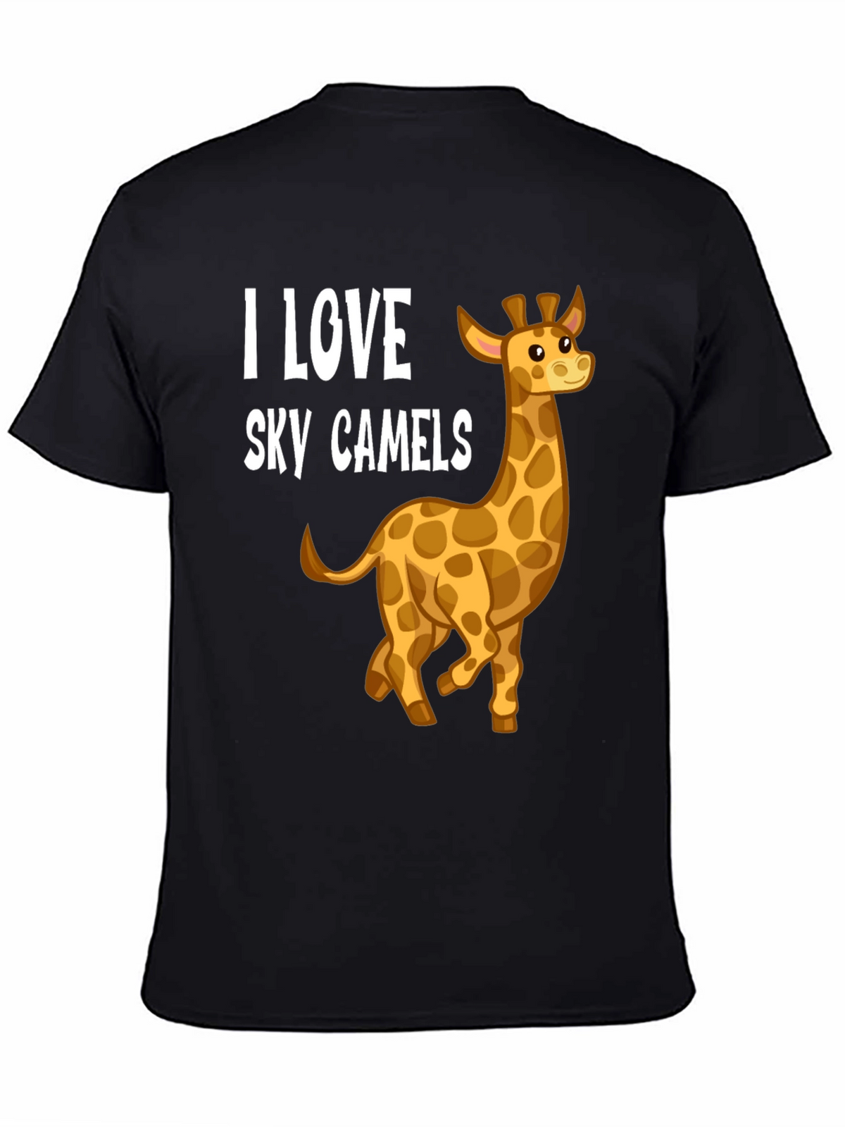 I Love Sky Camels Giraffe Graphic Black T-Shirt