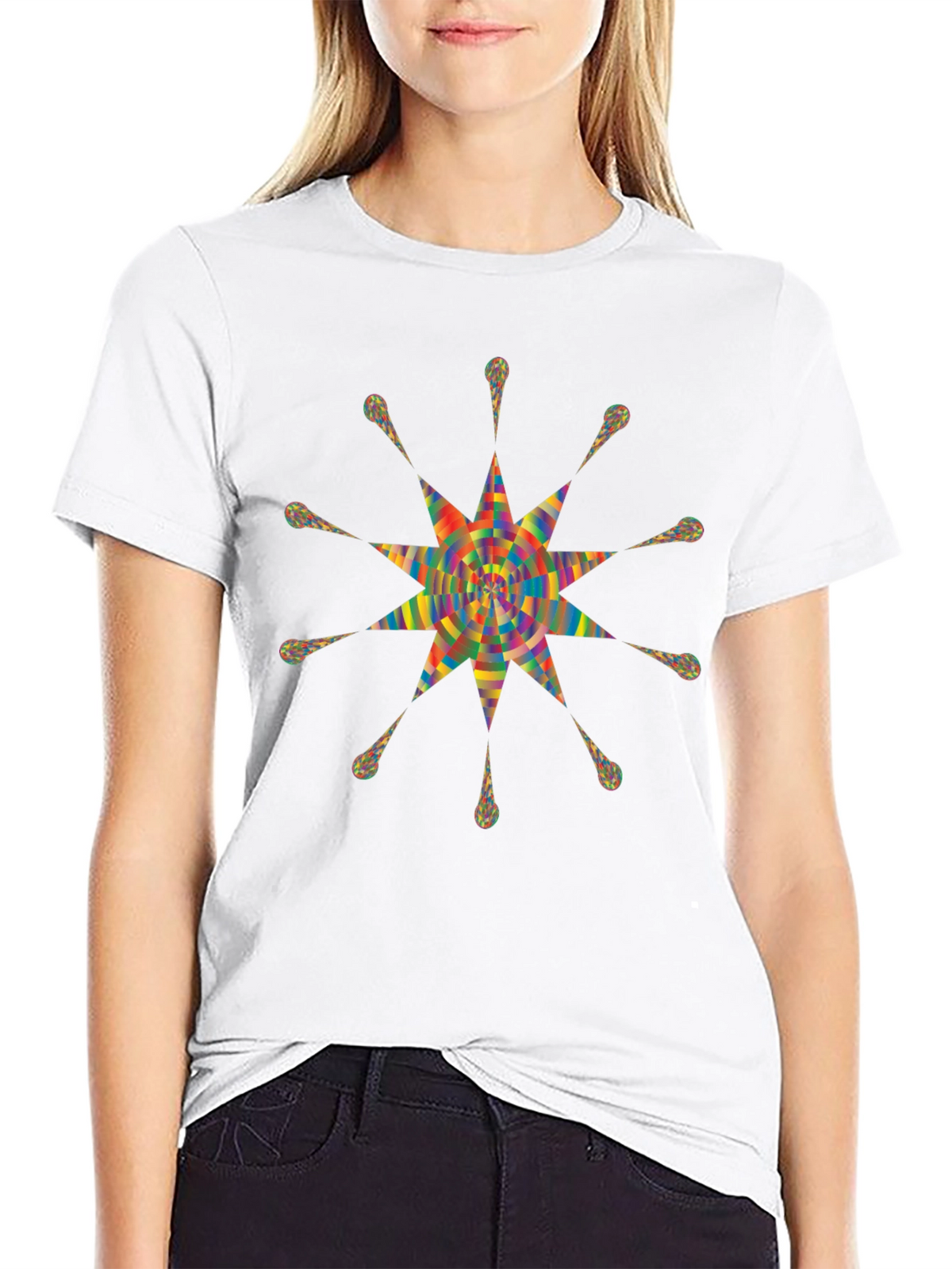 Geometric Starburst Graphic Print Black T-Shirt