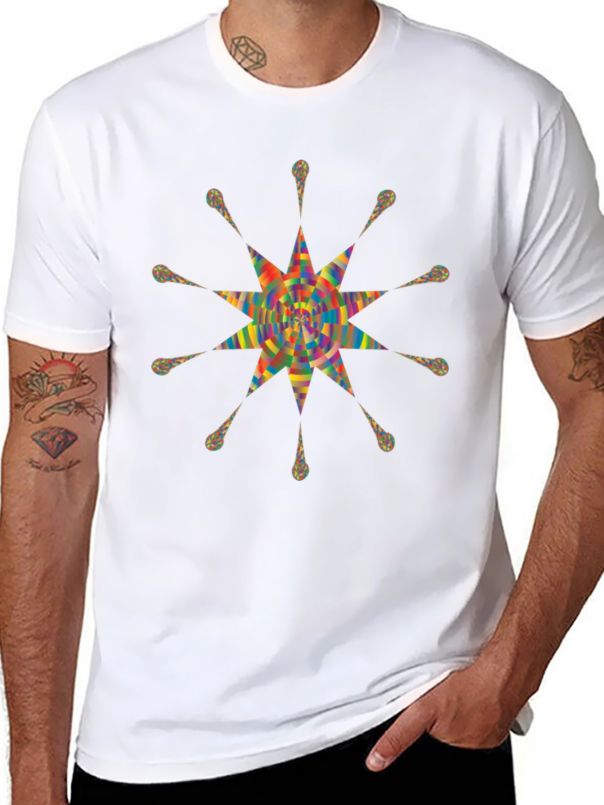 Geometric Starburst Graphic Print Black T-Shirt