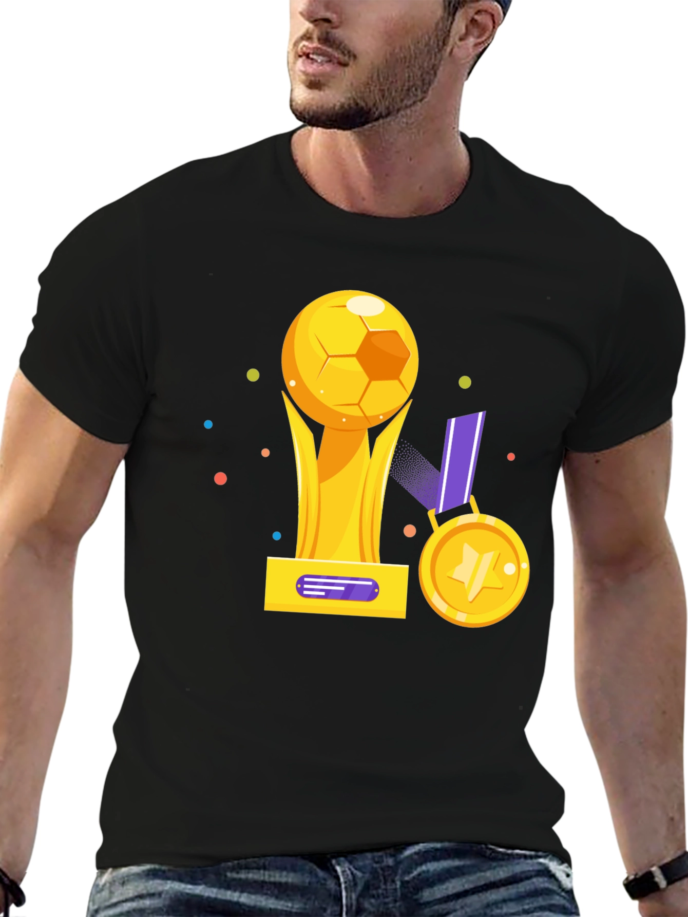 Soccer Trophy Graphic Tee - Sporty Black T-Shirt