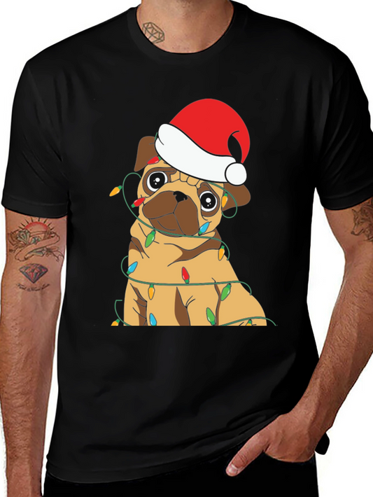 Festive Pug Christmas Lights Graphic T-Shirt