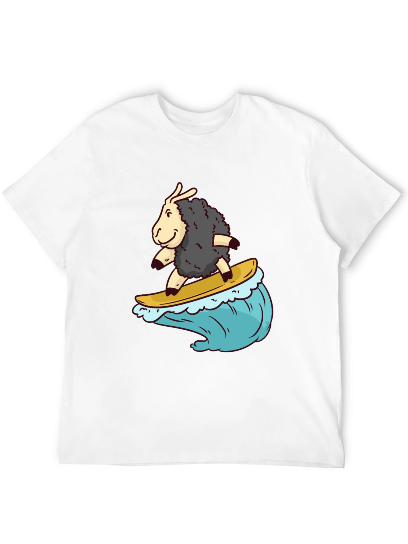 Surfing Sheep T-Shirt - Black Cotton Tee