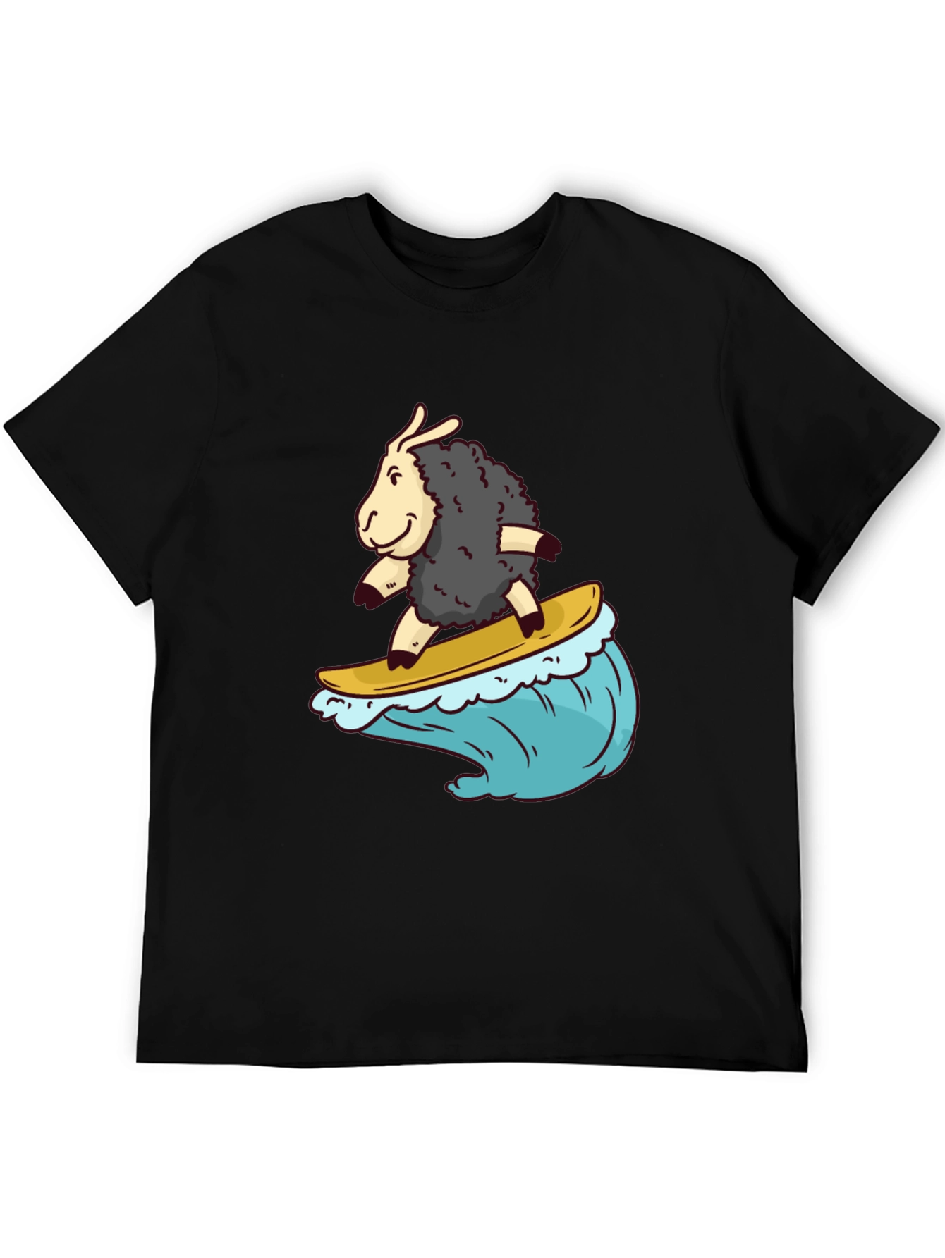 Surfing Sheep T-Shirt - Black Cotton Tee