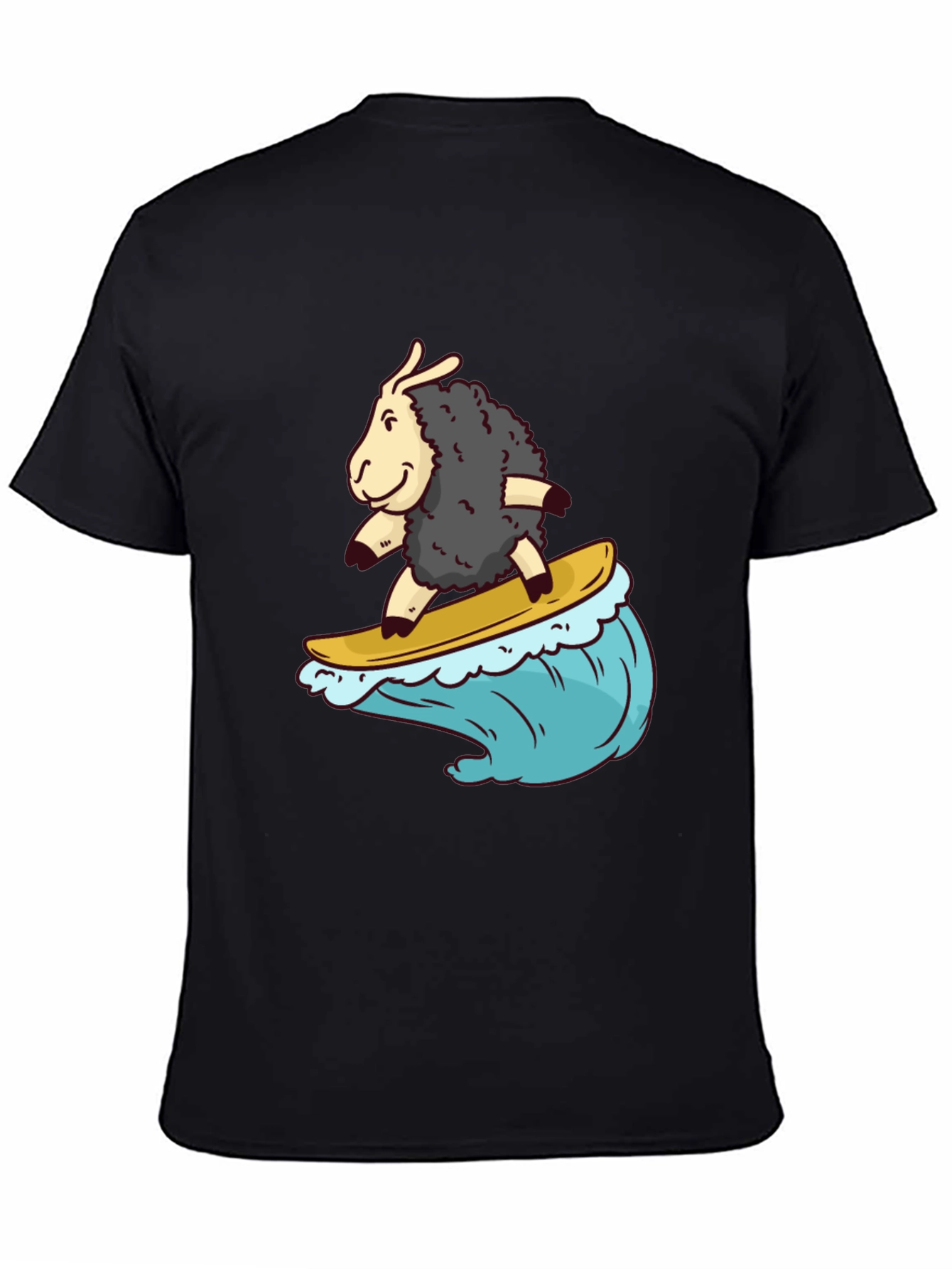 Surfing Sheep T-Shirt - Black Cotton Tee