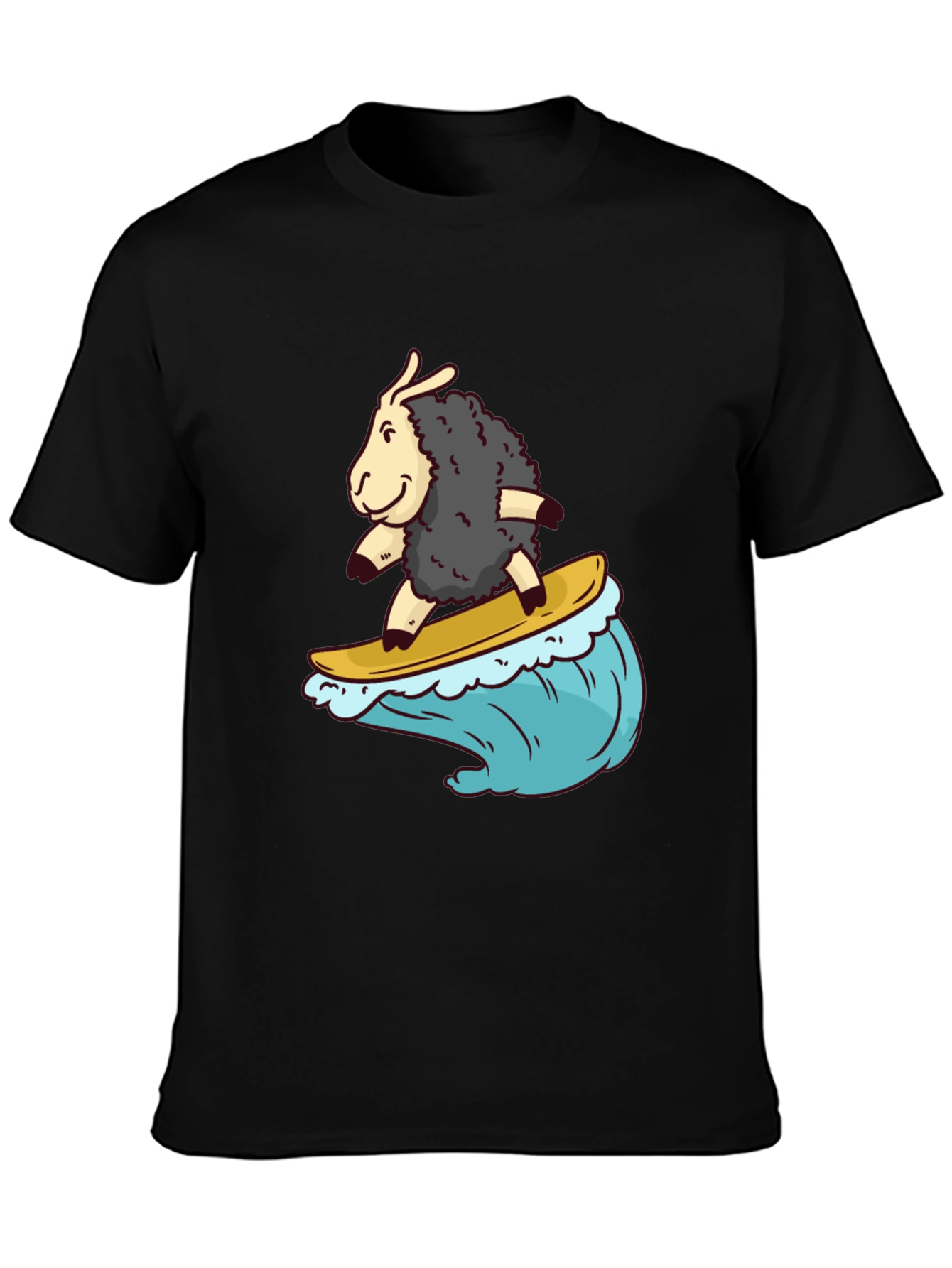 Surfing Sheep T-Shirt - Black Cotton Tee