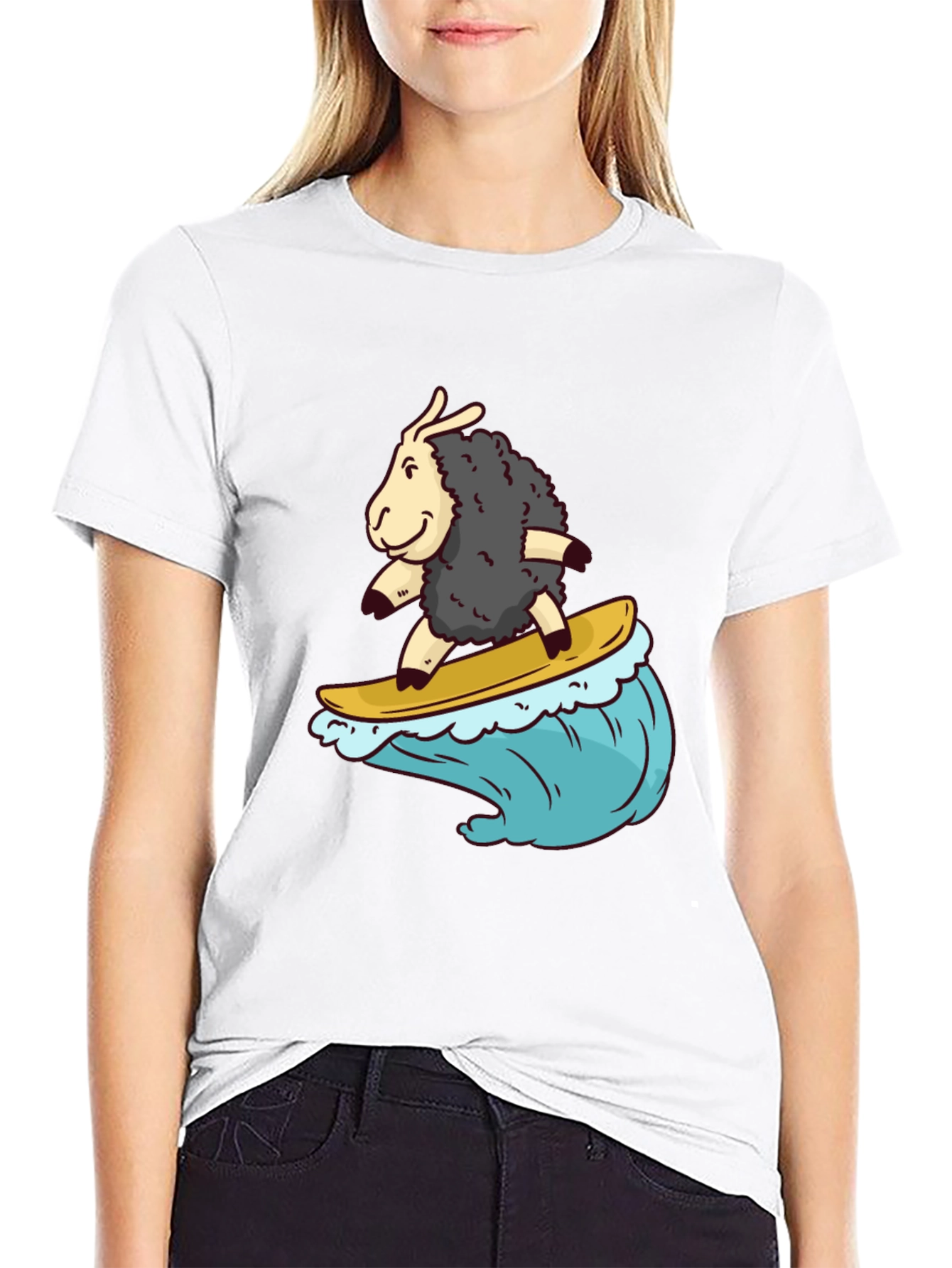 Surfing Sheep T-Shirt - Black Cotton Tee