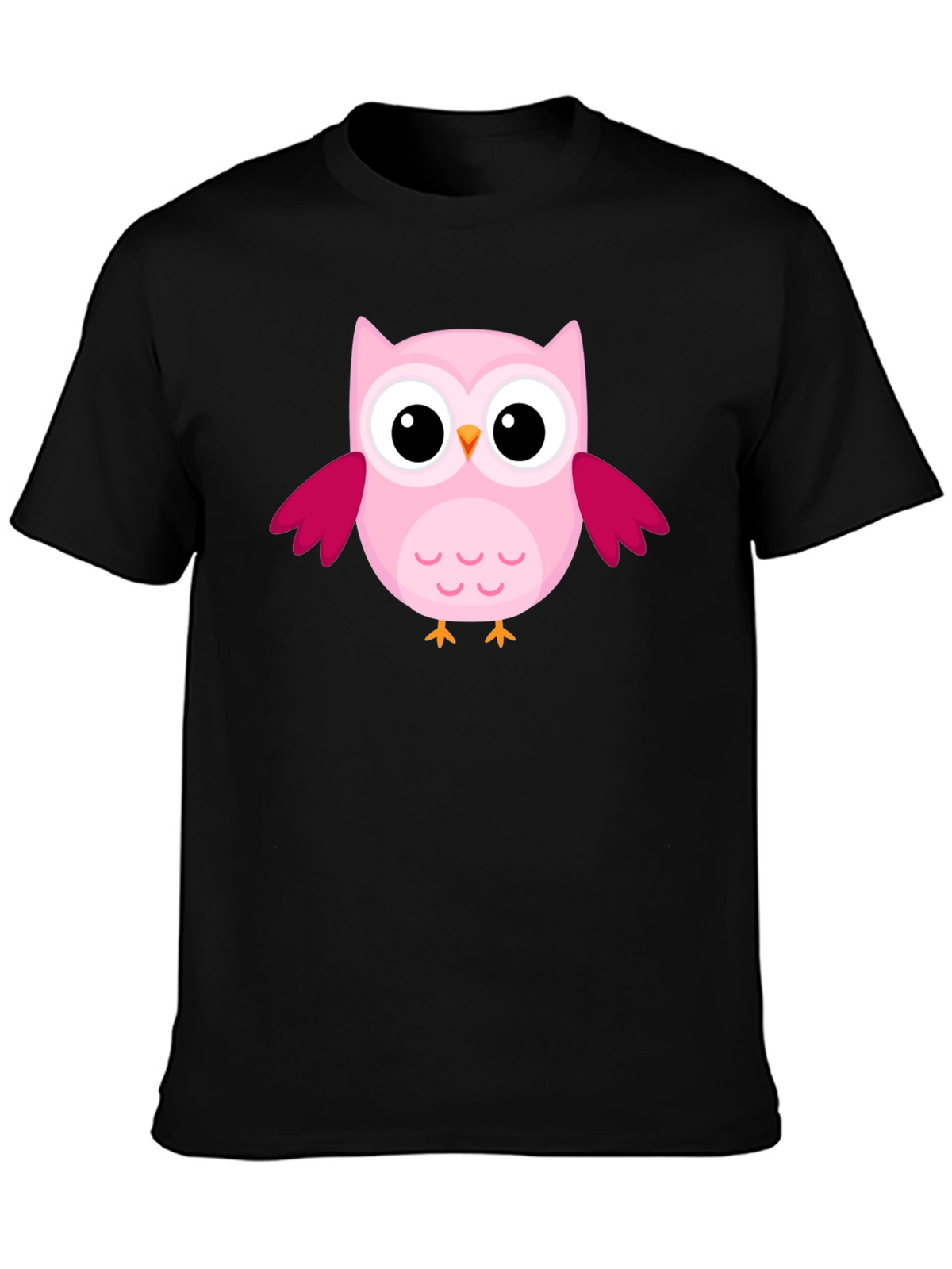 Cute Pink Owl Graphic Black T-Shirt