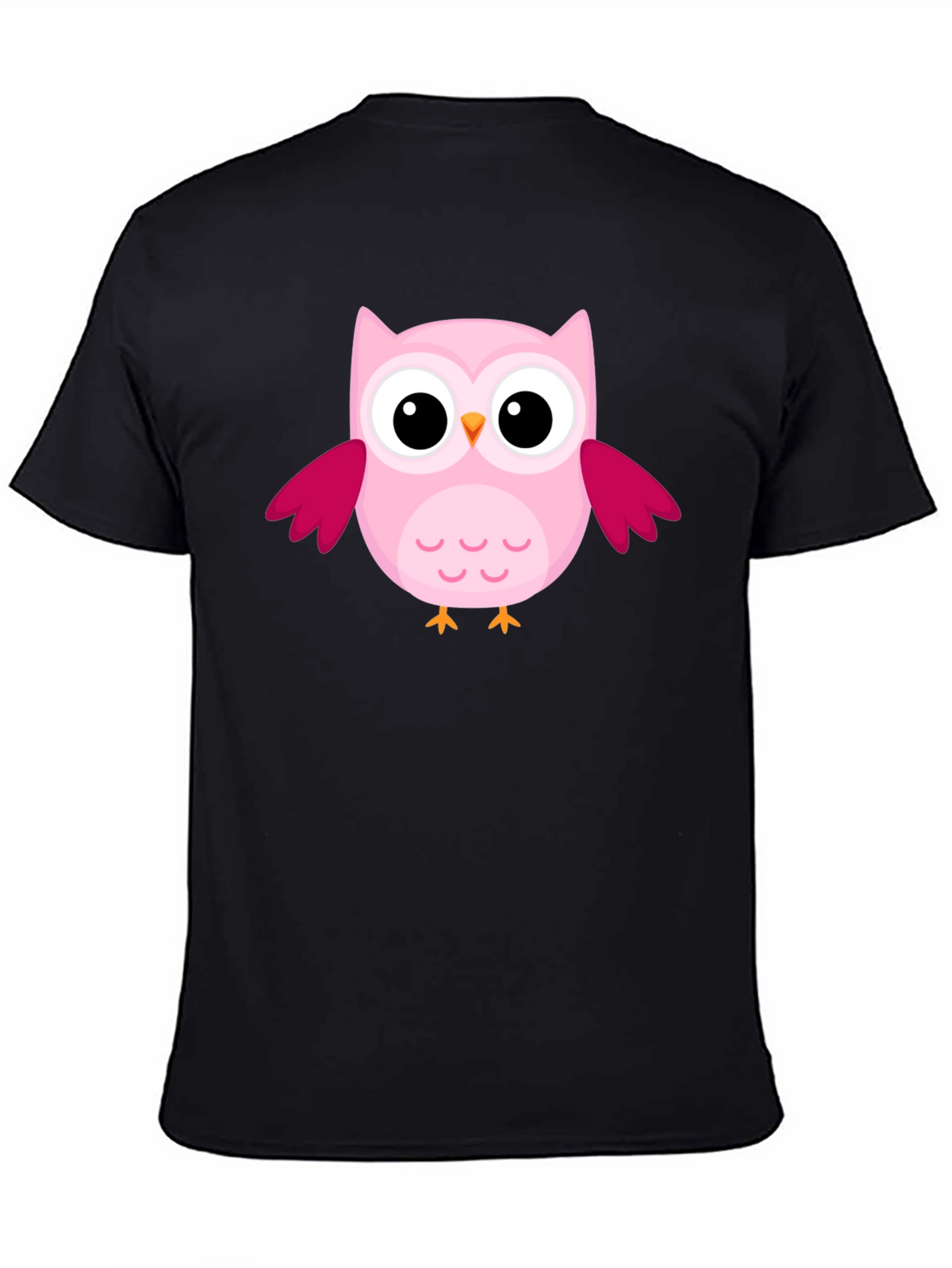 Cute Pink Owl Graphic Black T-Shirt
