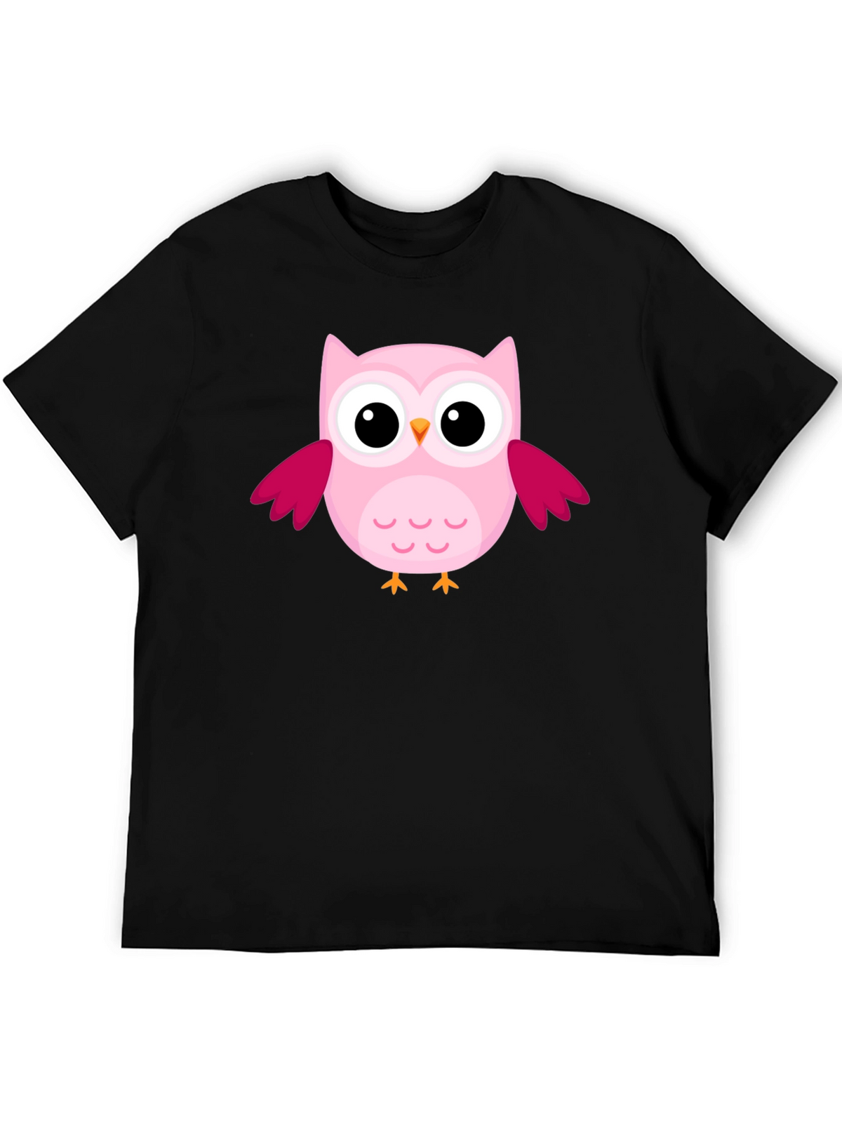 Cute Pink Owl Graphic Black T-Shirt