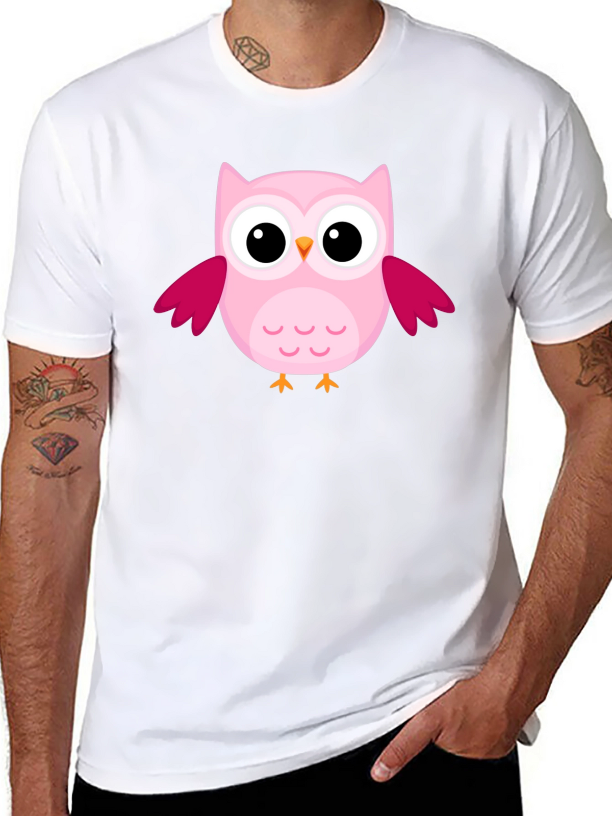 Cute Pink Owl Graphic Black T-Shirt