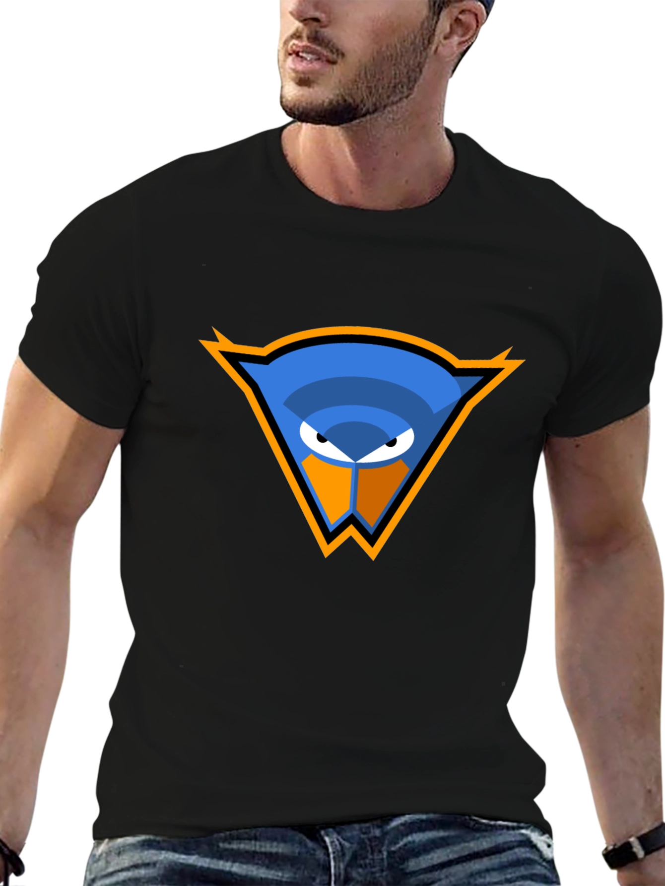 Cool Blue Bird Logo Black T-Shirt