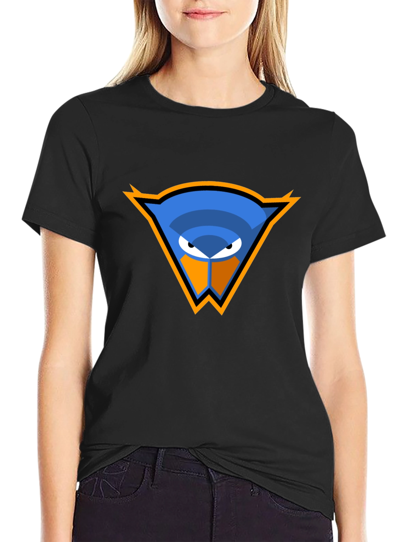 Cool Blue Bird Logo Black T-Shirt