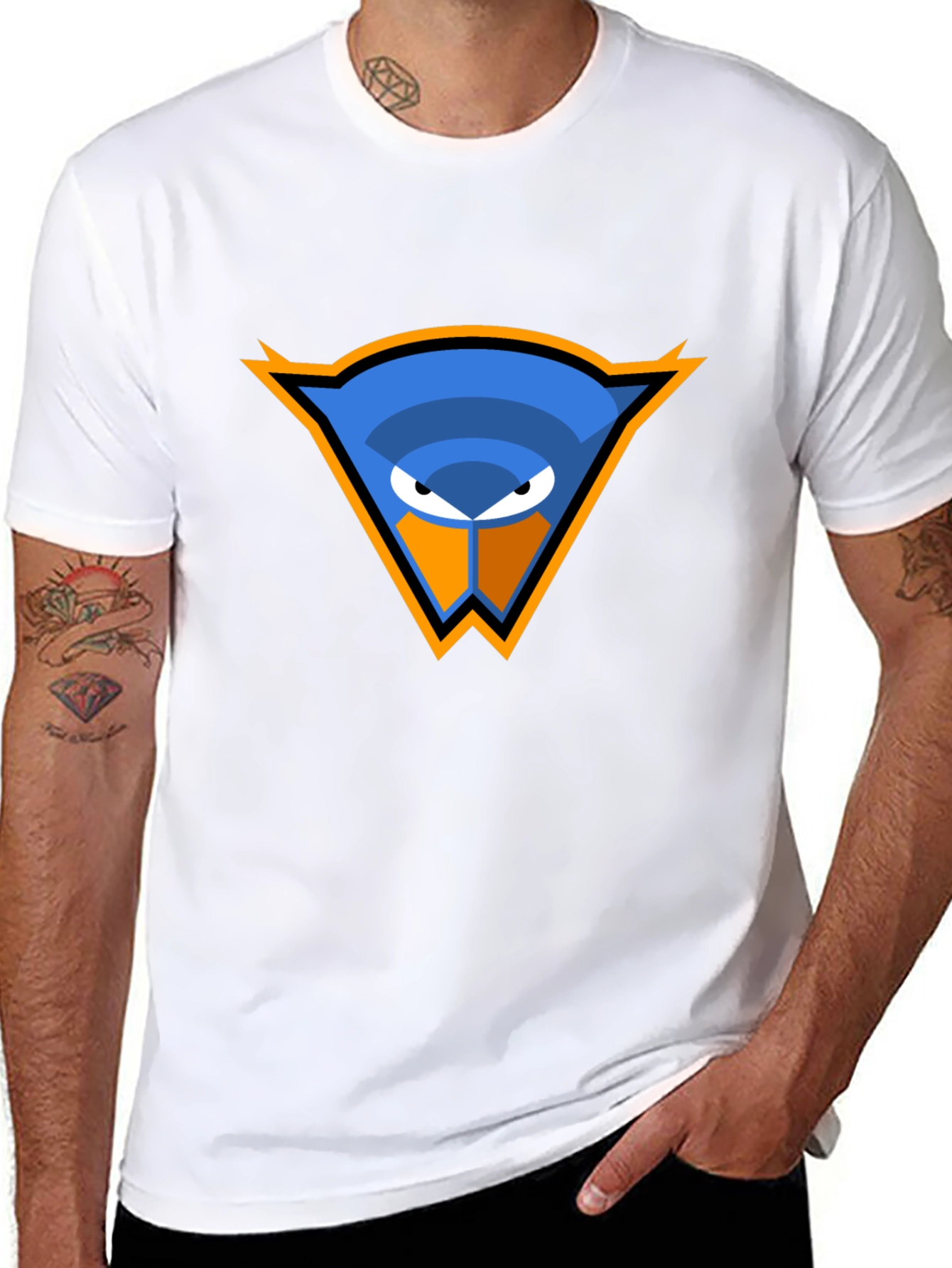 Cool Blue Bird Logo Black T-Shirt
