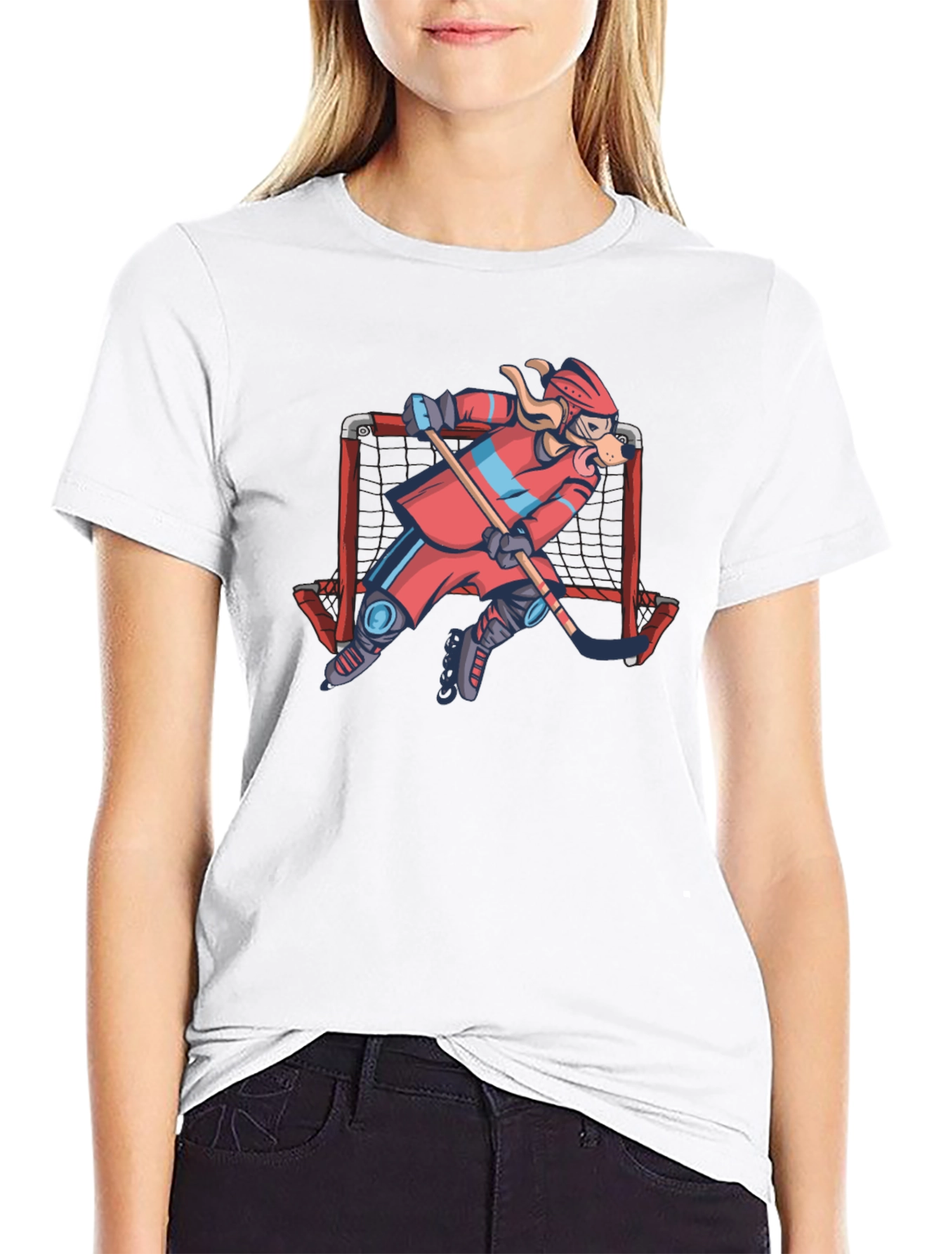 Dog Hockey Player T-Shirt - Novelty Graphic Tee