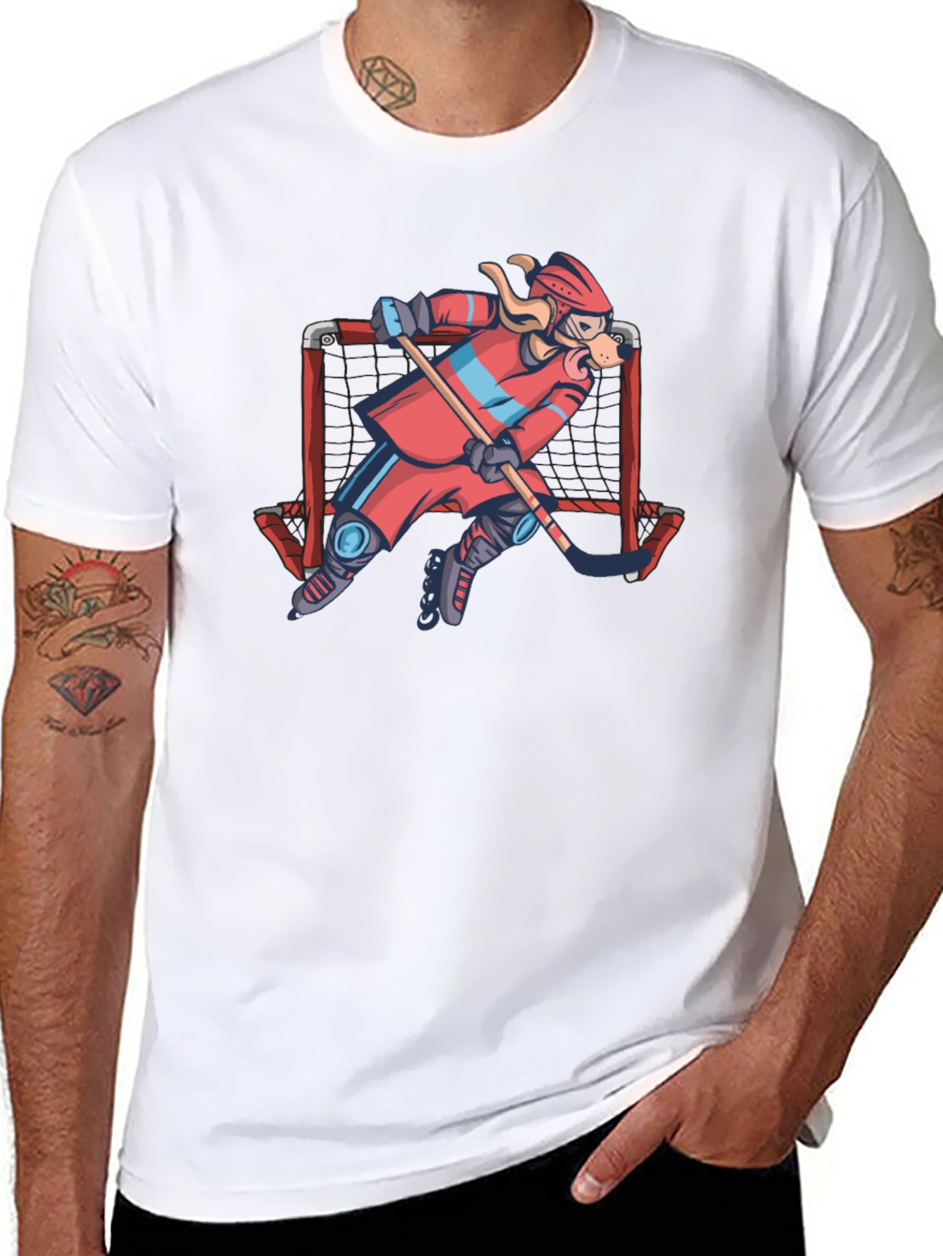 Dog Hockey Player T-Shirt - Novelty Graphic Tee