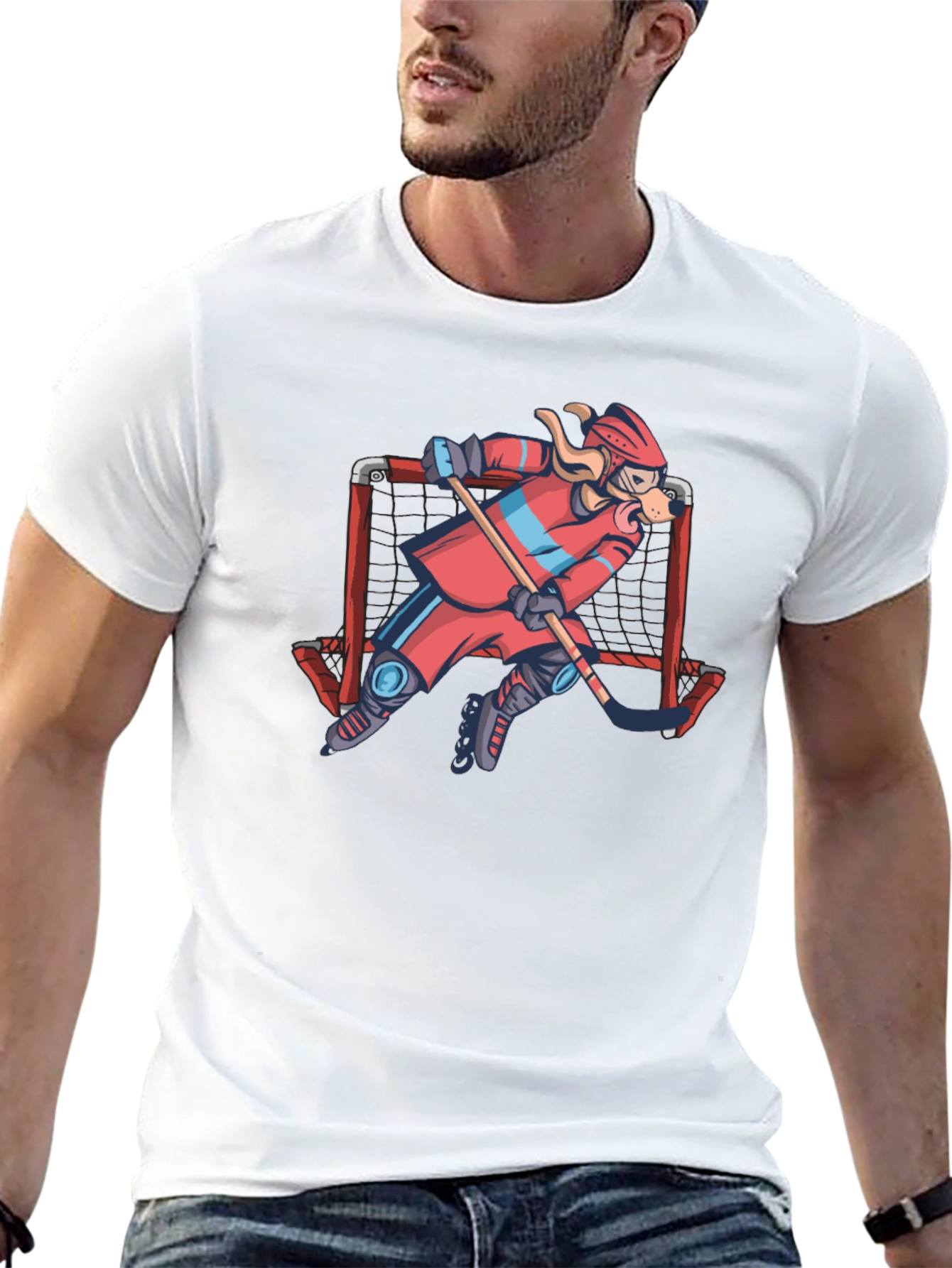 Dog Hockey Player T-Shirt - Novelty Graphic Tee