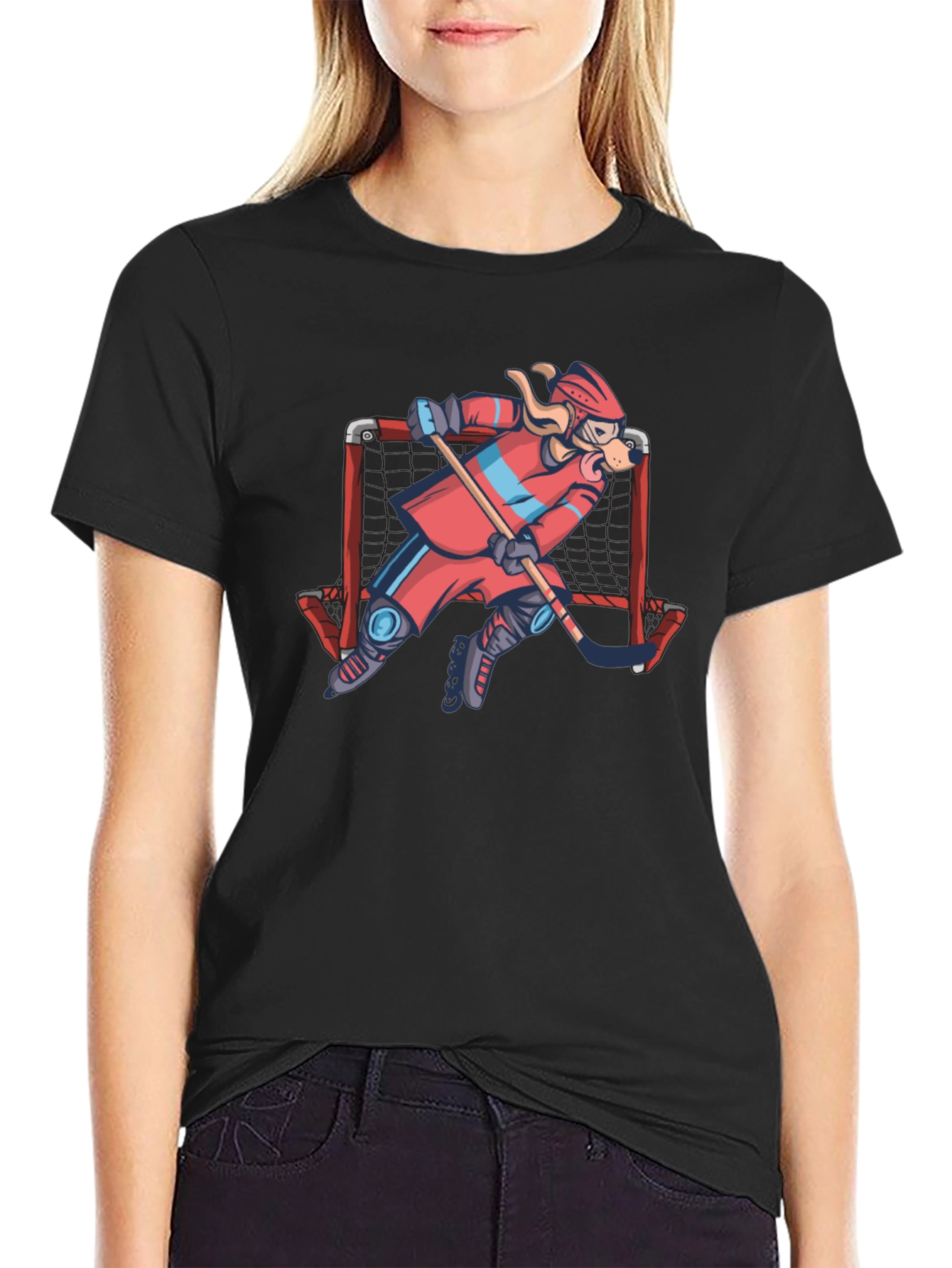 Dog Hockey Player T-Shirt - Novelty Graphic Tee