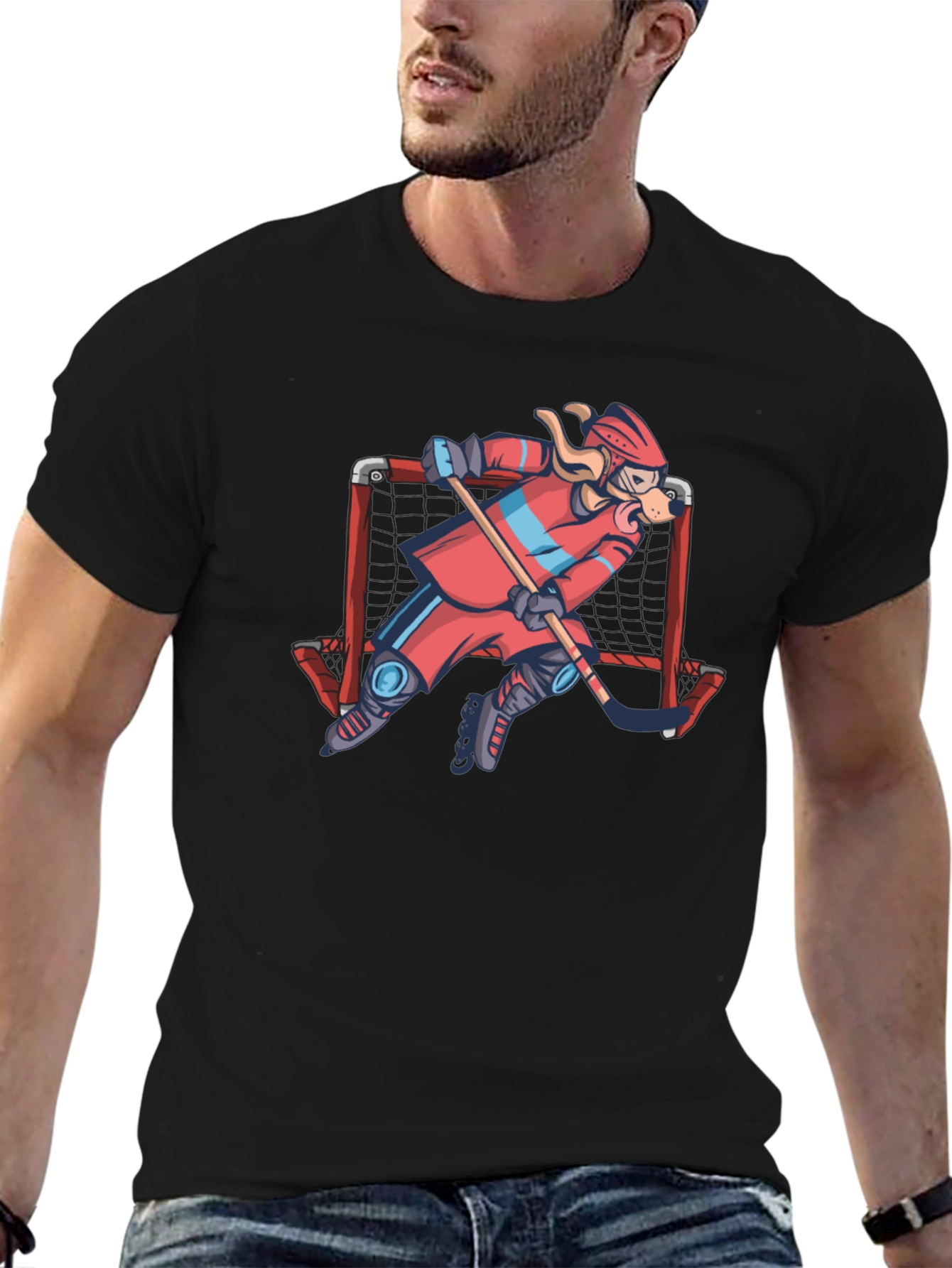 Dog Hockey Player T-Shirt - Novelty Graphic Tee