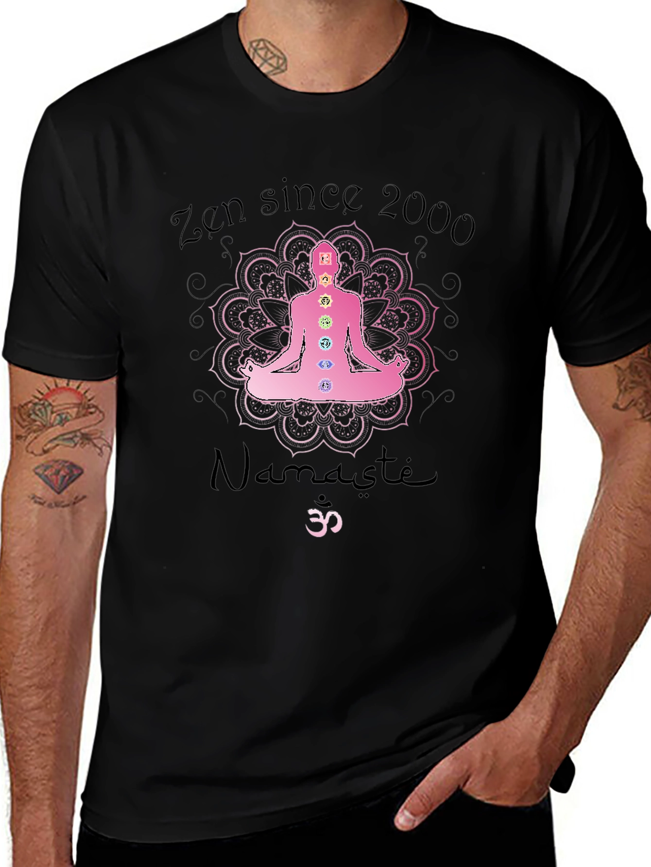 Zen Since 2000 Chakra Mandala Namaste Black T-Shirt