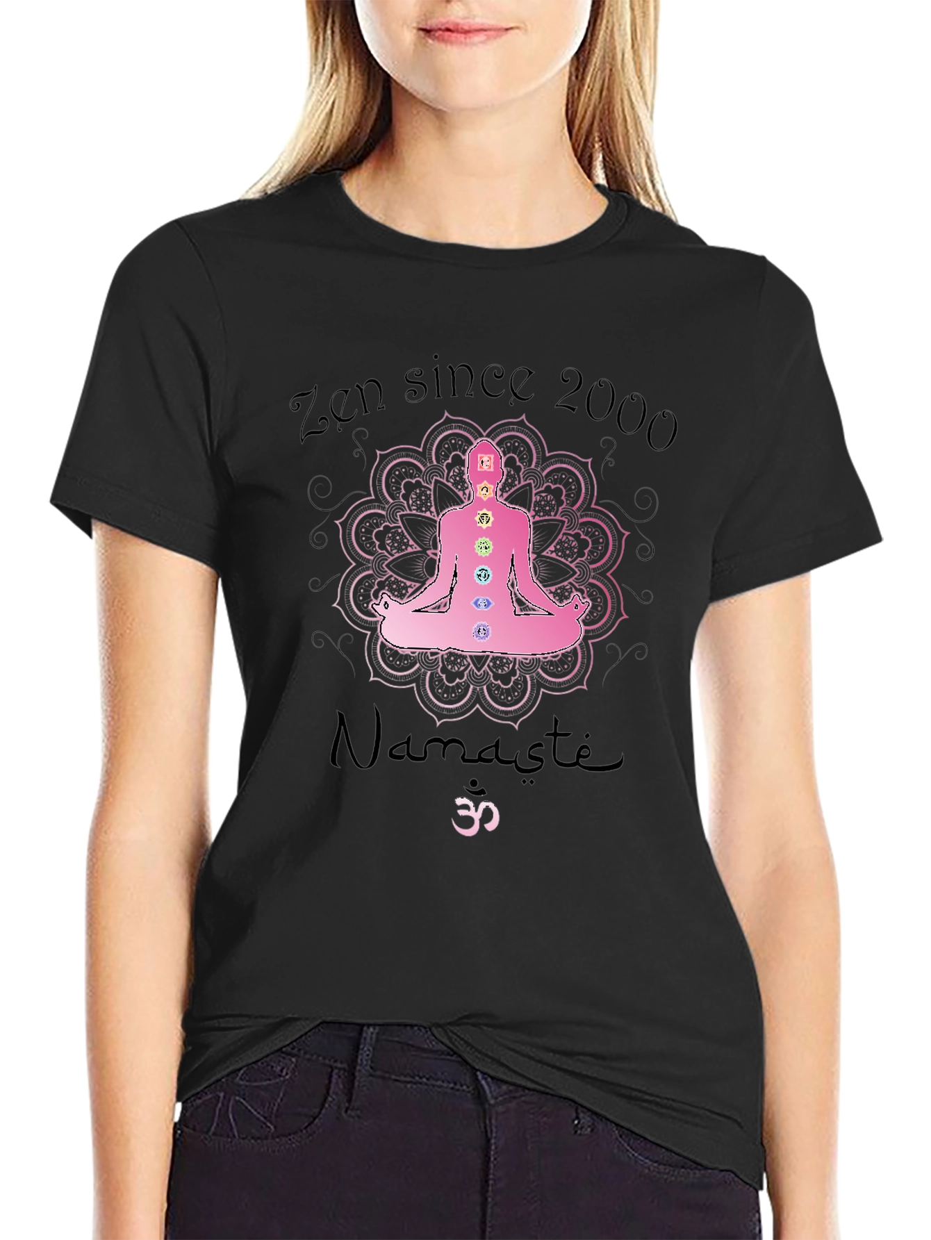 Zen Since 2000 Chakra Mandala Namaste Black T-Shirt