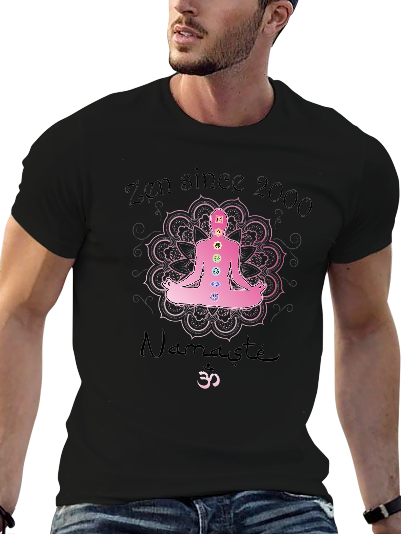 Zen Since 2000 Chakra Mandala Namaste Black T-Shirt
