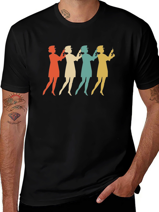 Retro Nurse Silhouette T-Shirt - Vintage Style Graphic Tee