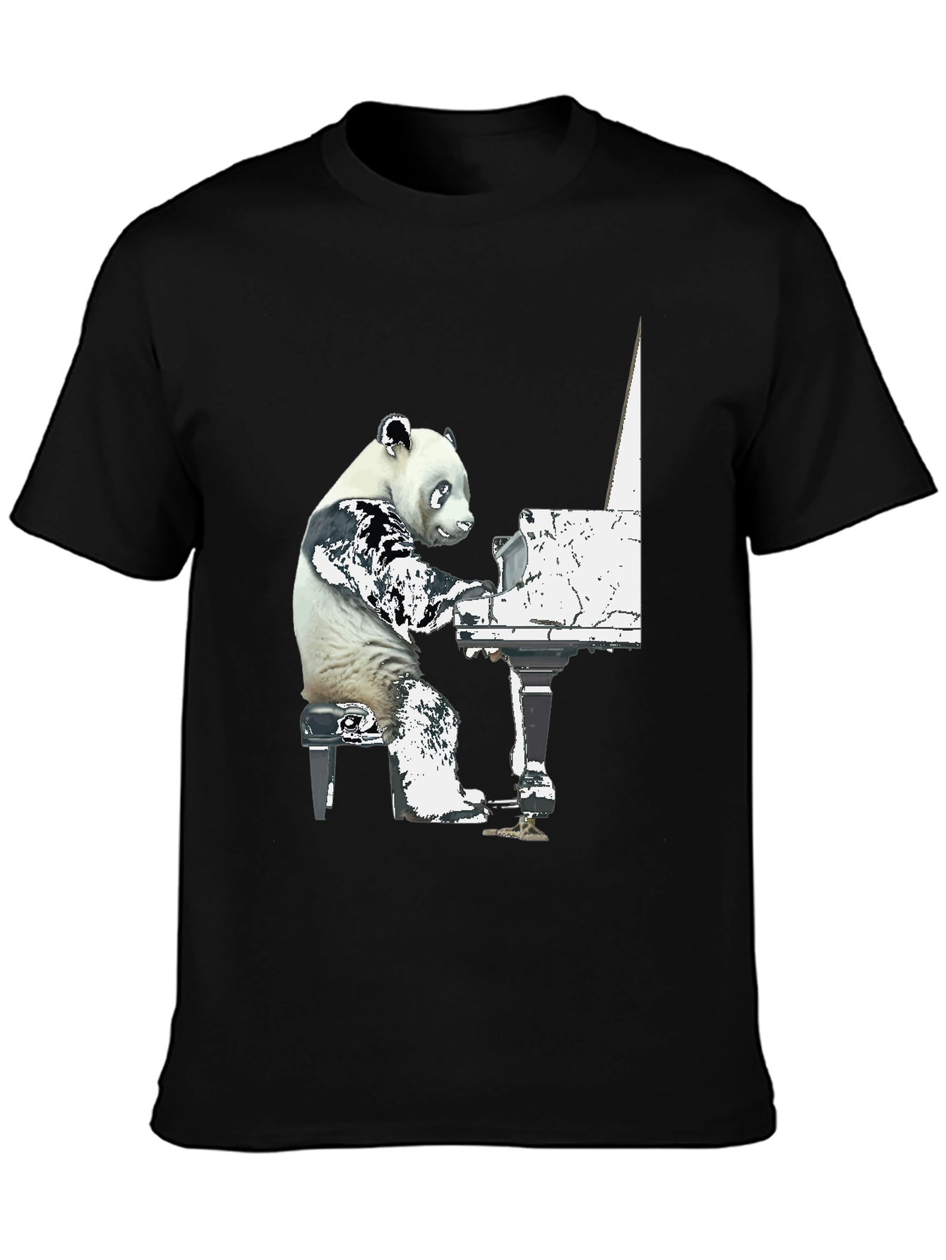 Panda Pianist Graphic Tee - Black Cotton Blend