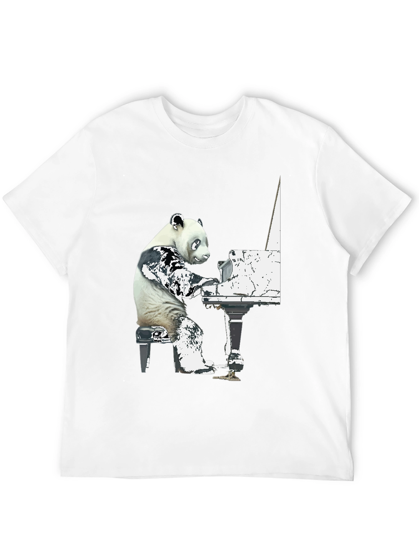 Panda Pianist Graphic Tee - Black Cotton Blend