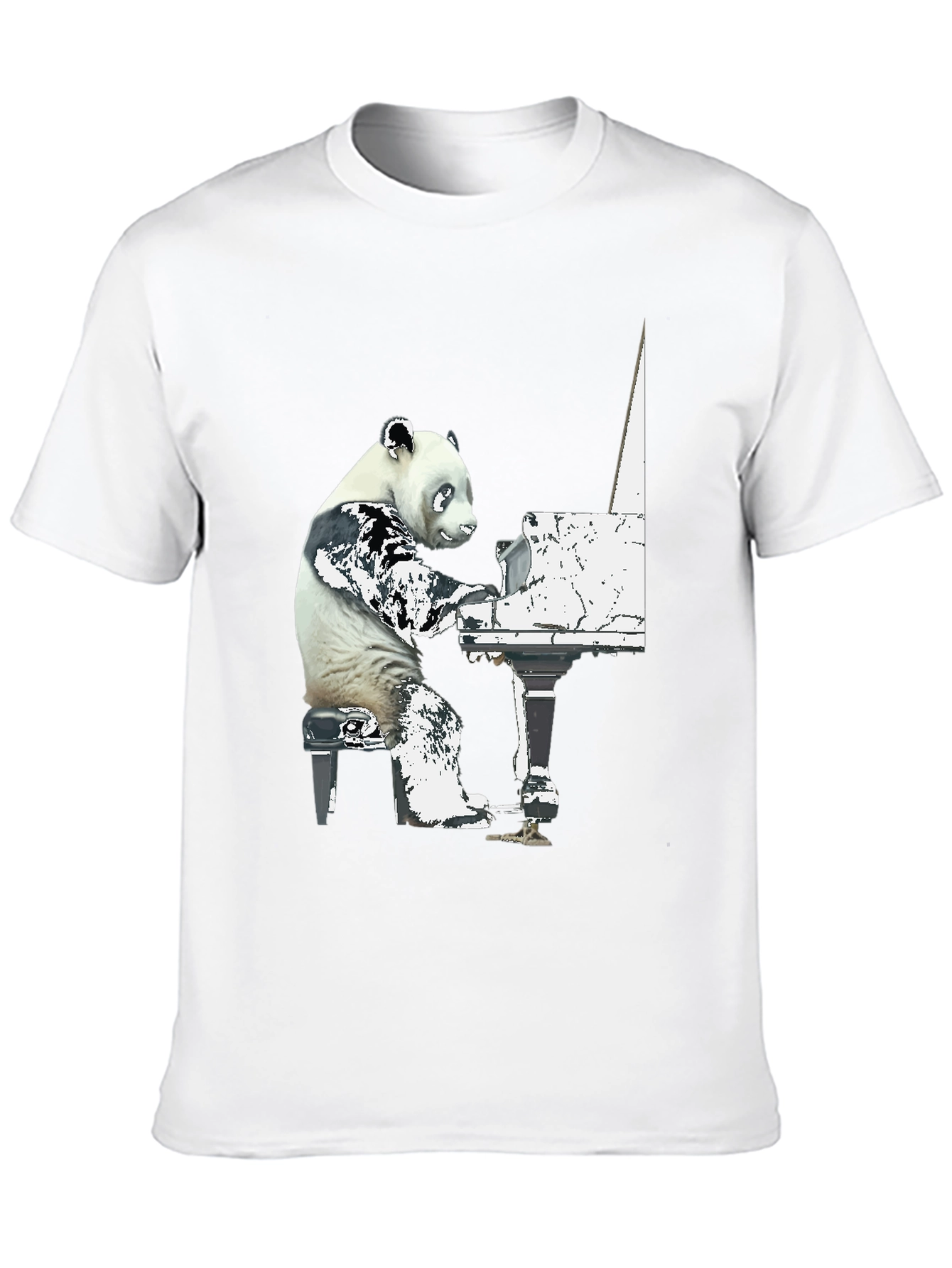 Panda Pianist Graphic Tee - Black Cotton Blend