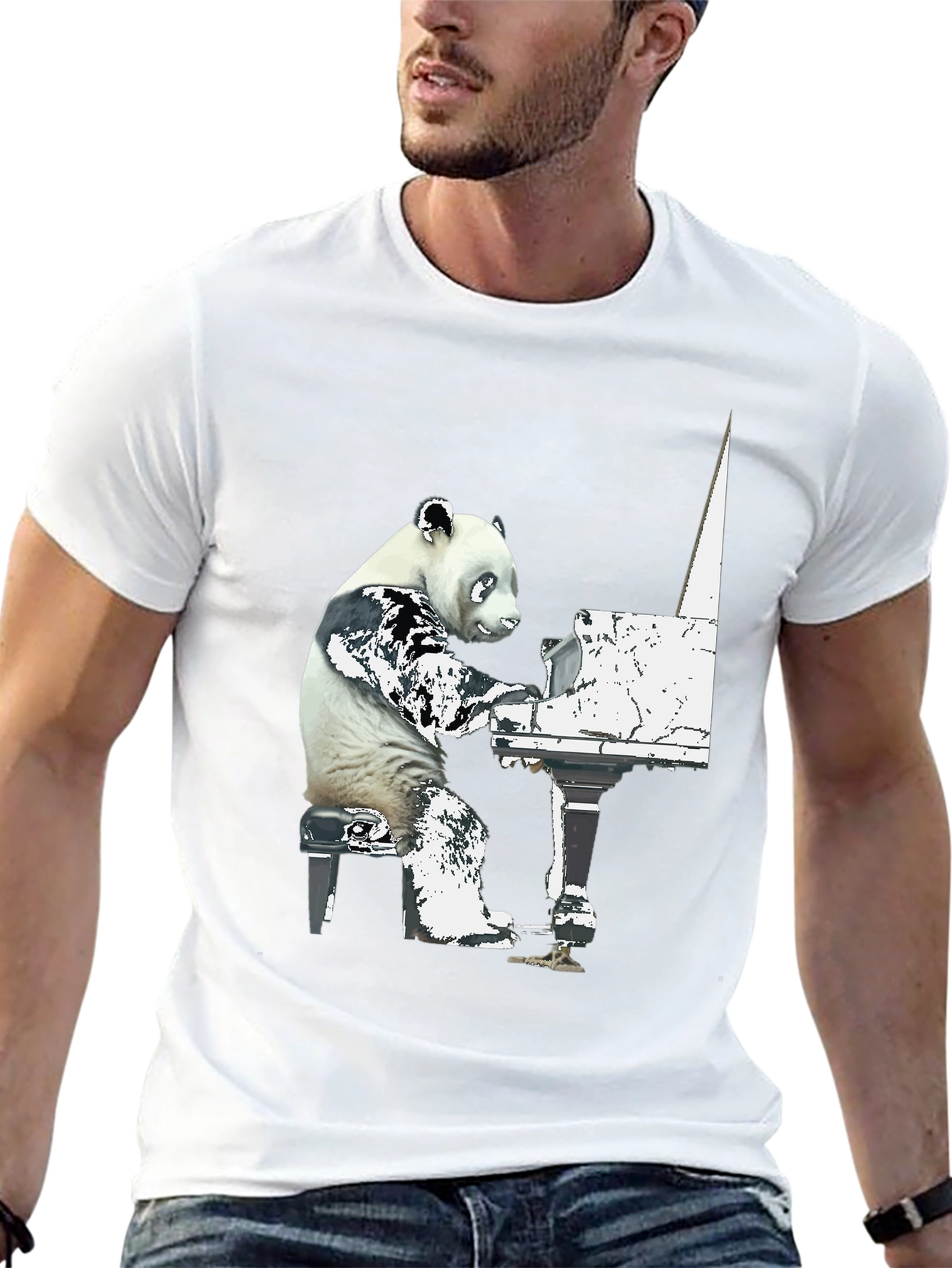 Panda Pianist Graphic Tee - Black Cotton Blend
