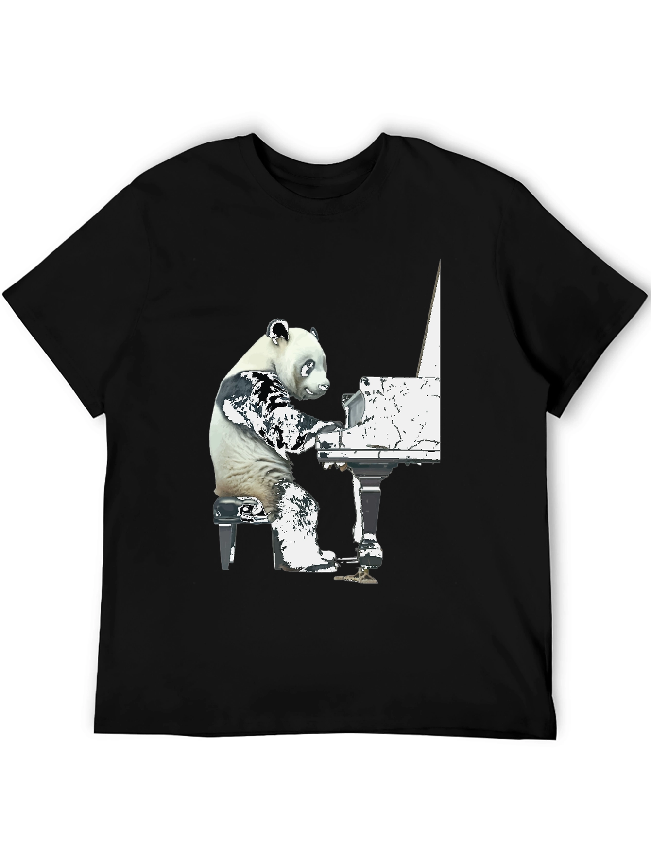 Panda Pianist Graphic Tee - Black Cotton Blend