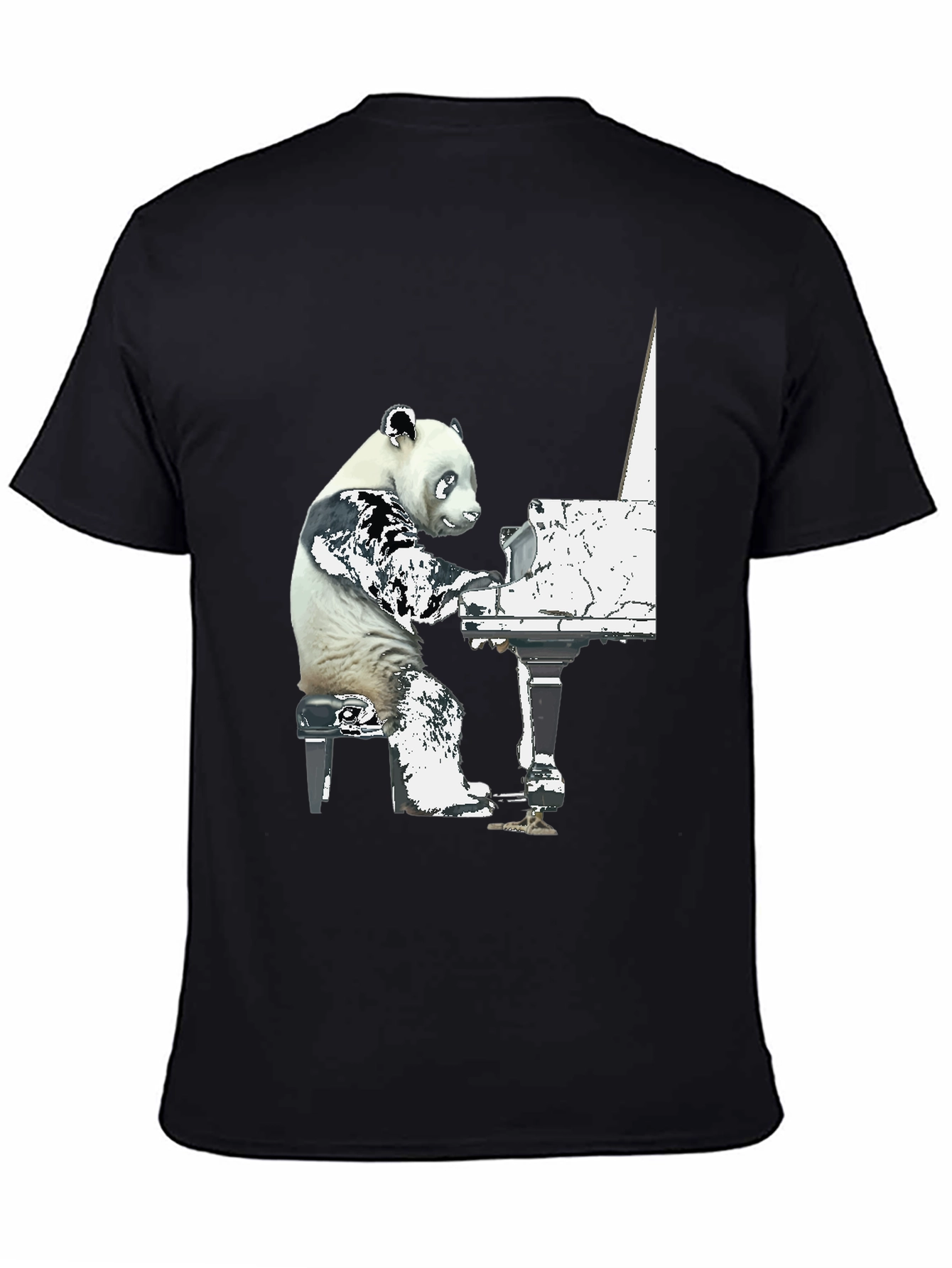 Panda Pianist Graphic Tee - Black Cotton Blend