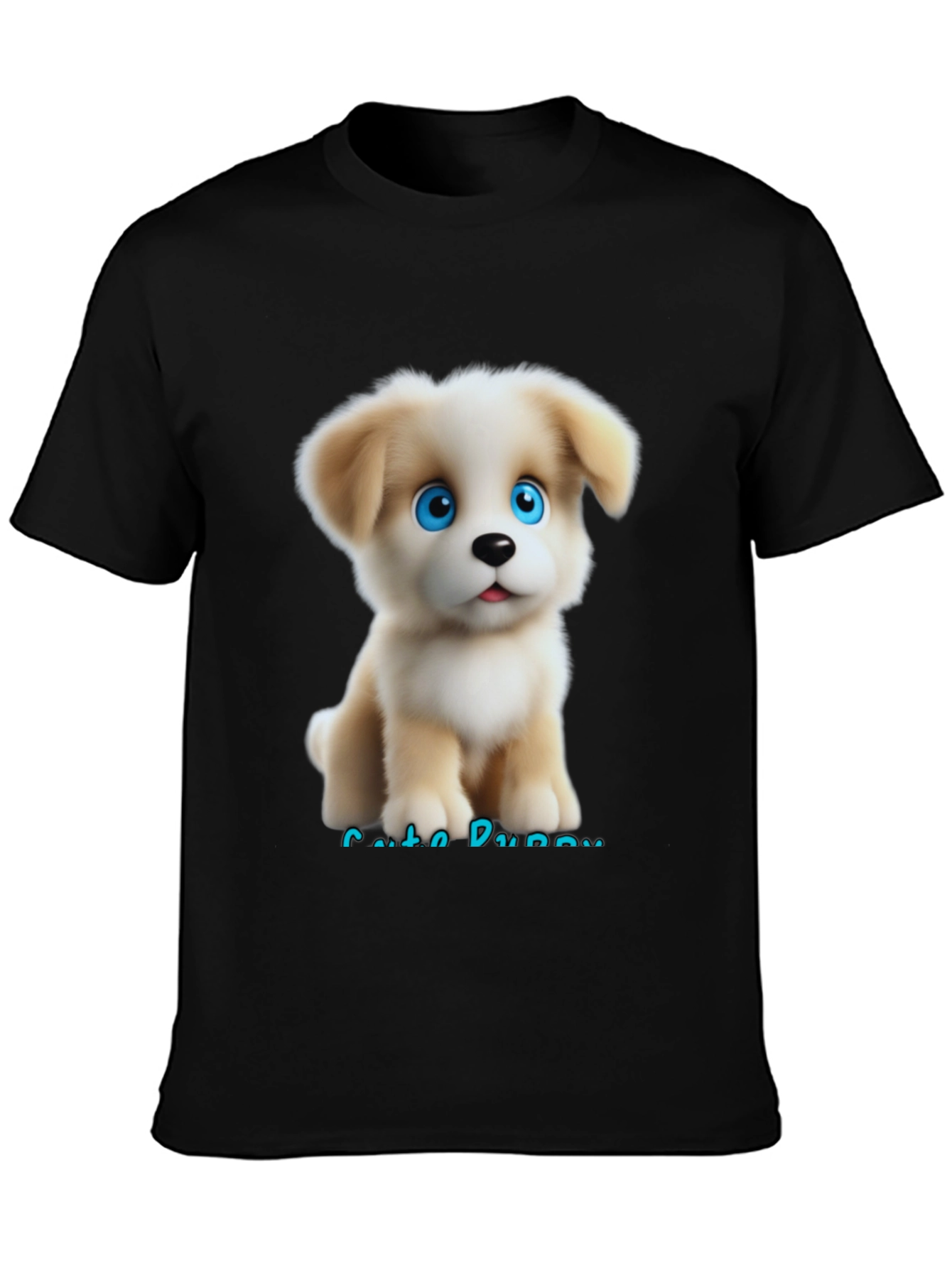 Cute Puppy Graphic Black T-Shirt for Men