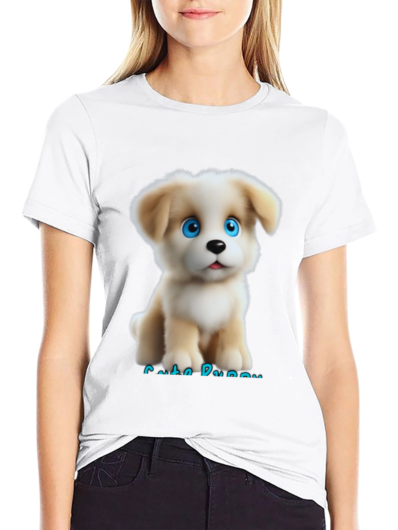 Cute Puppy Graphic Black T-Shirt for Men