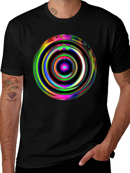 Vibrant Abstract Circle Graphic Black T-Shirt