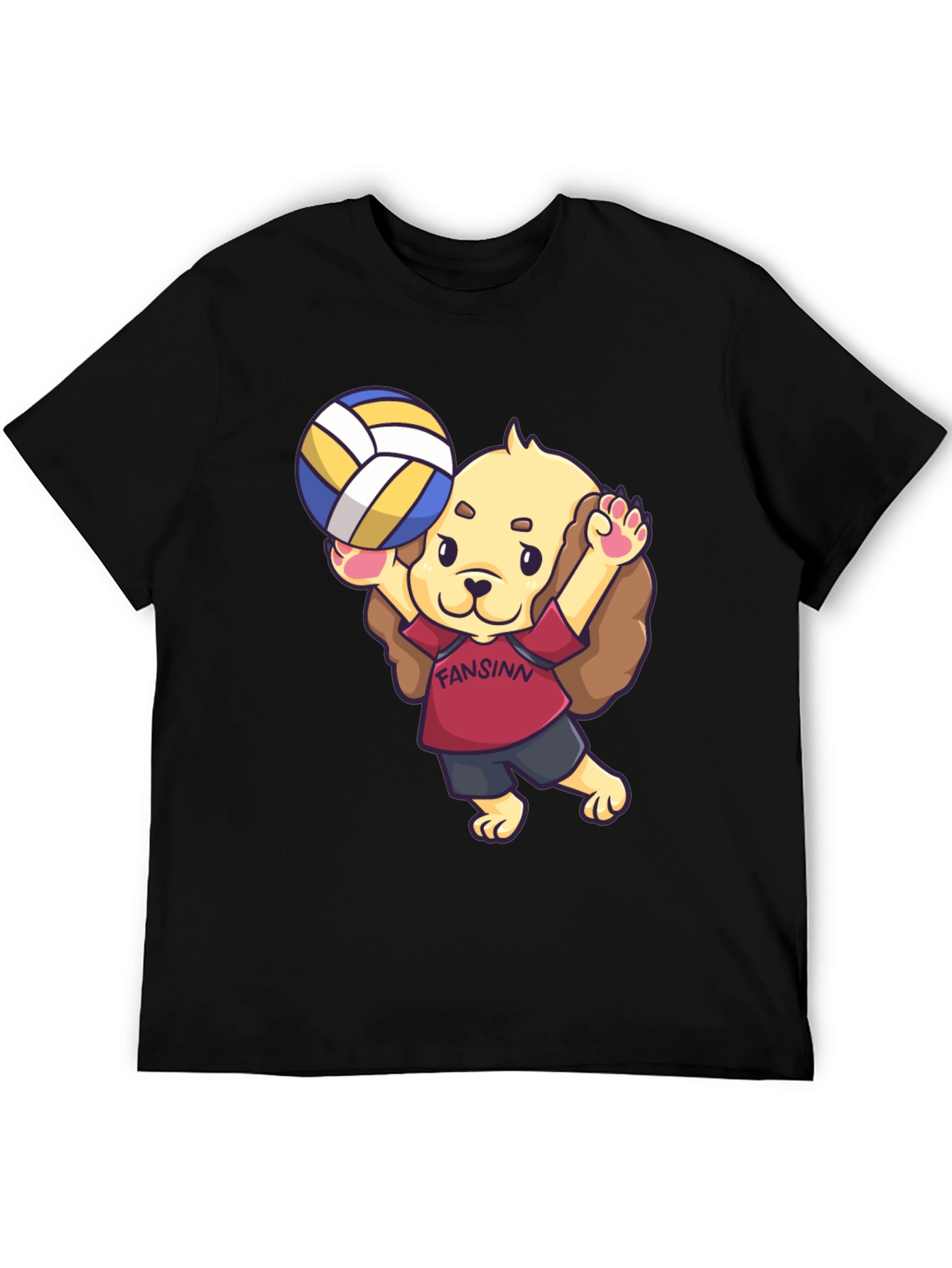 Dog Volleyball Cartoon Black T-Shirt