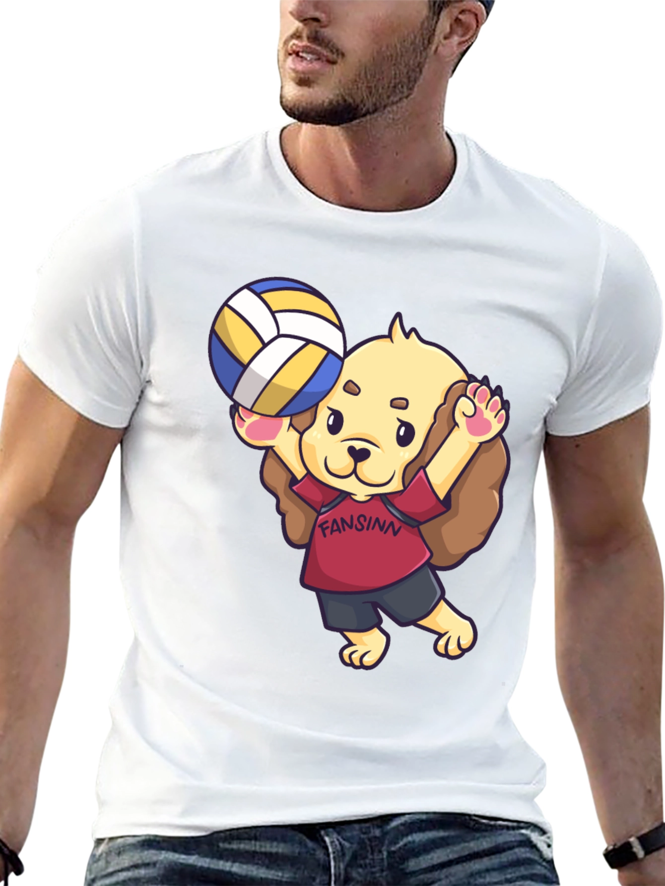Dog Volleyball Cartoon Black T-Shirt