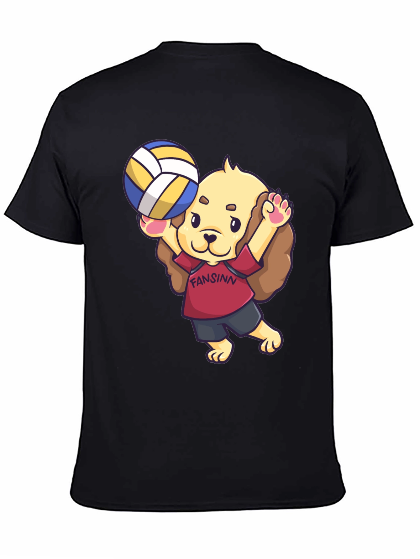 Dog Volleyball Cartoon Black T-Shirt