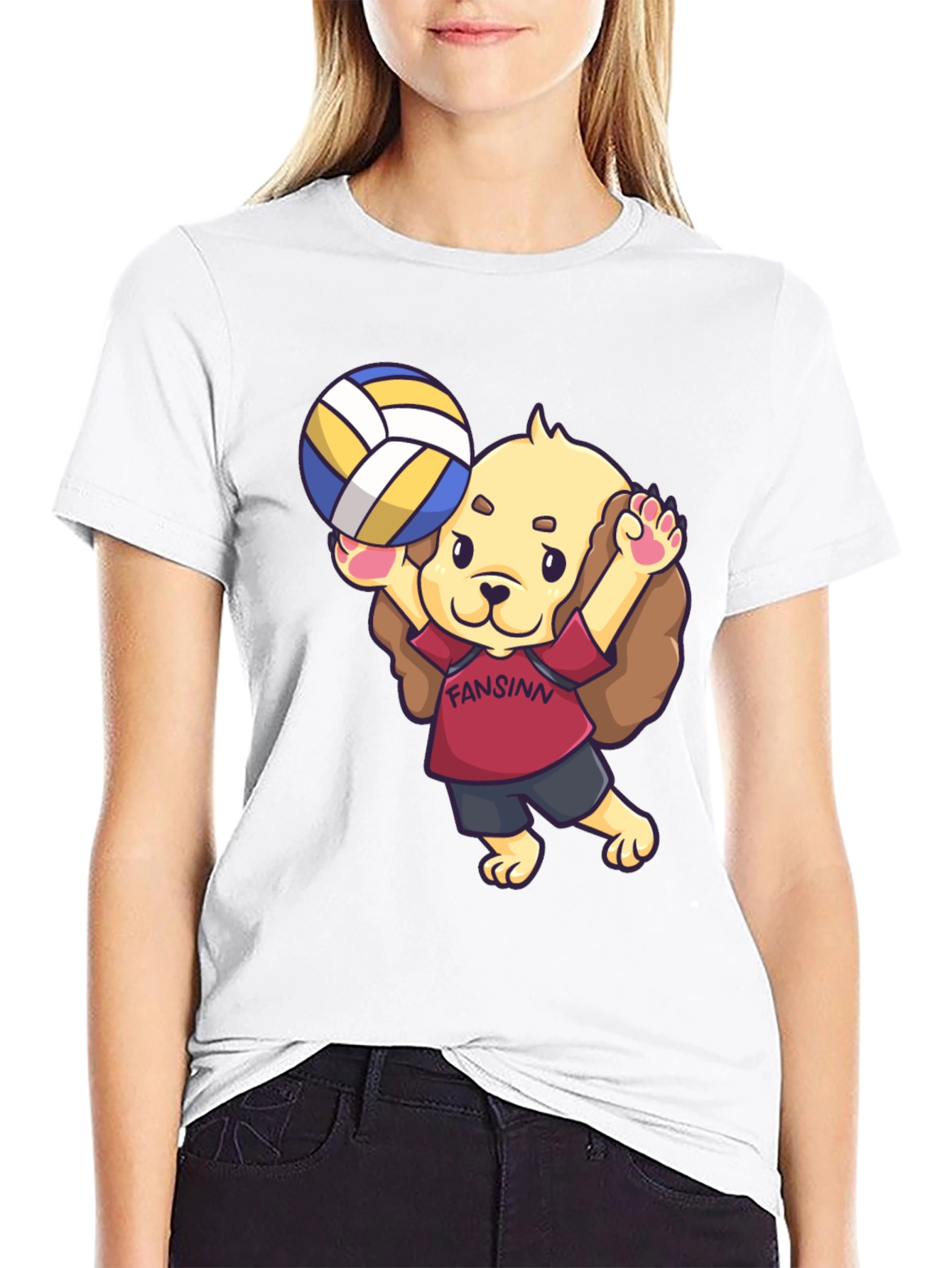 Dog Volleyball Cartoon Black T-Shirt