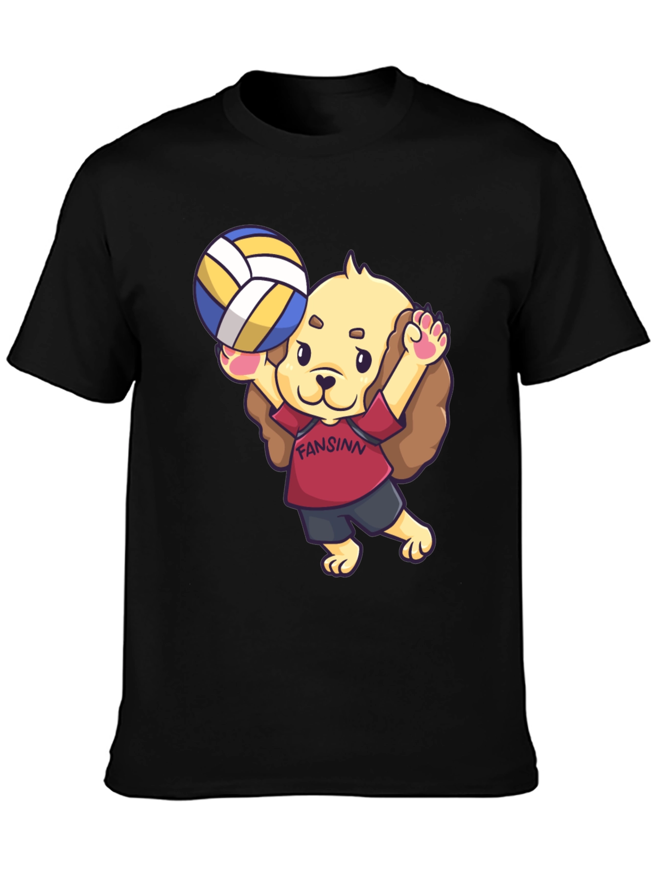Dog Volleyball Cartoon Black T-Shirt