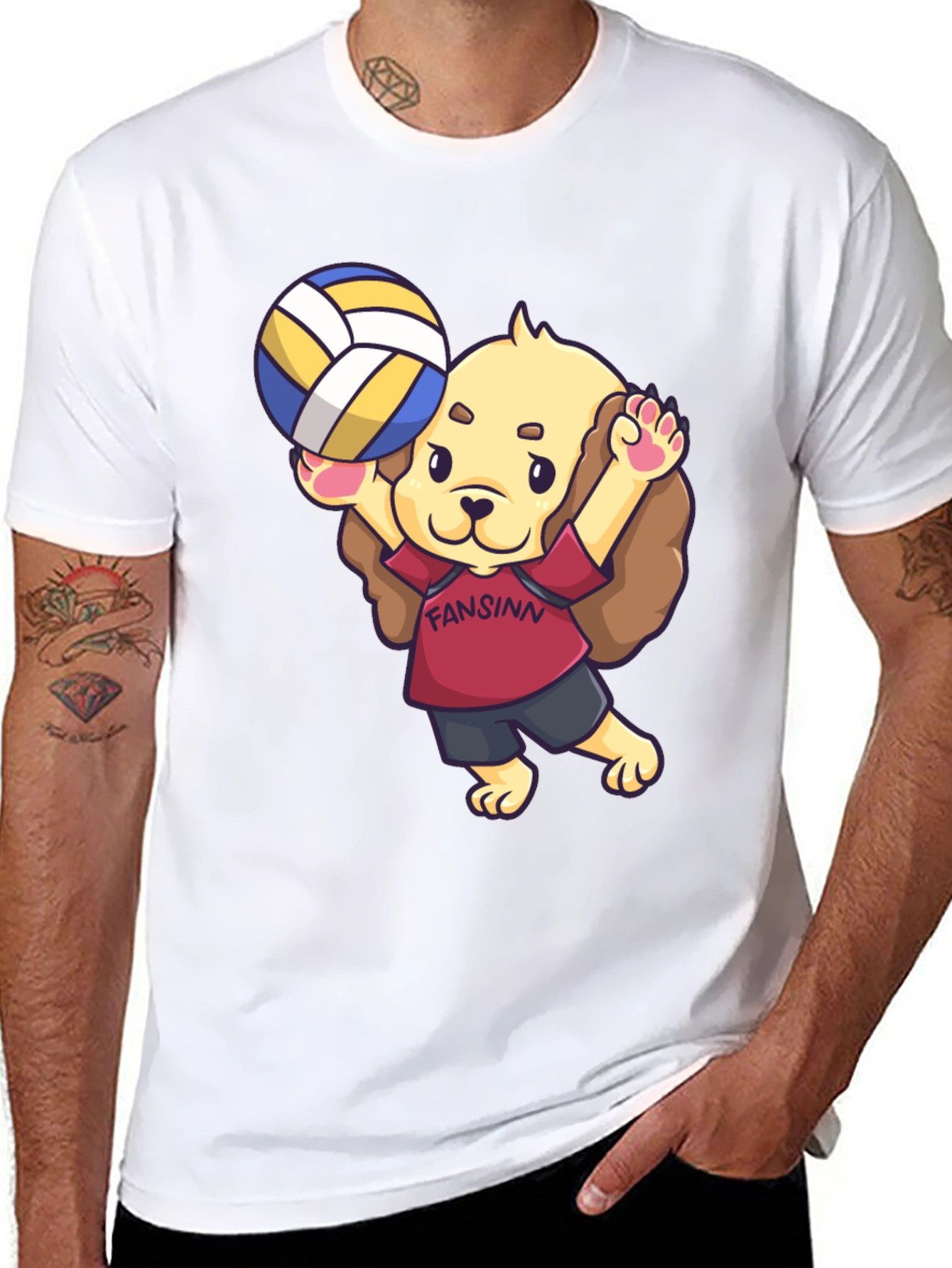 Dog Volleyball Cartoon Black T-Shirt